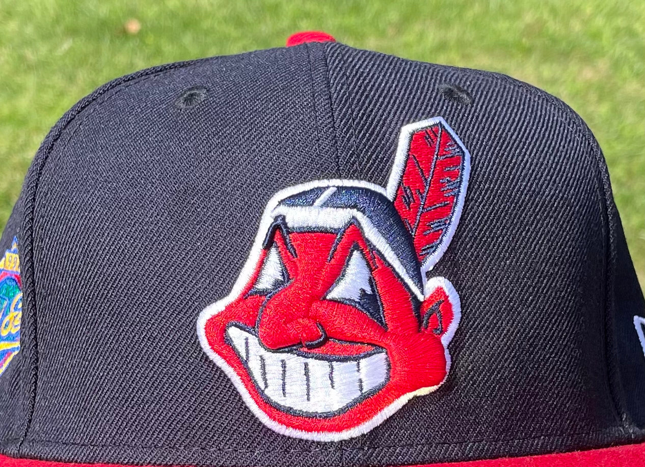 Cleveland Indians Chief Wahoo Banned logo 1997 World Series Fitted (Navy Blue/Red) + Free Pin
