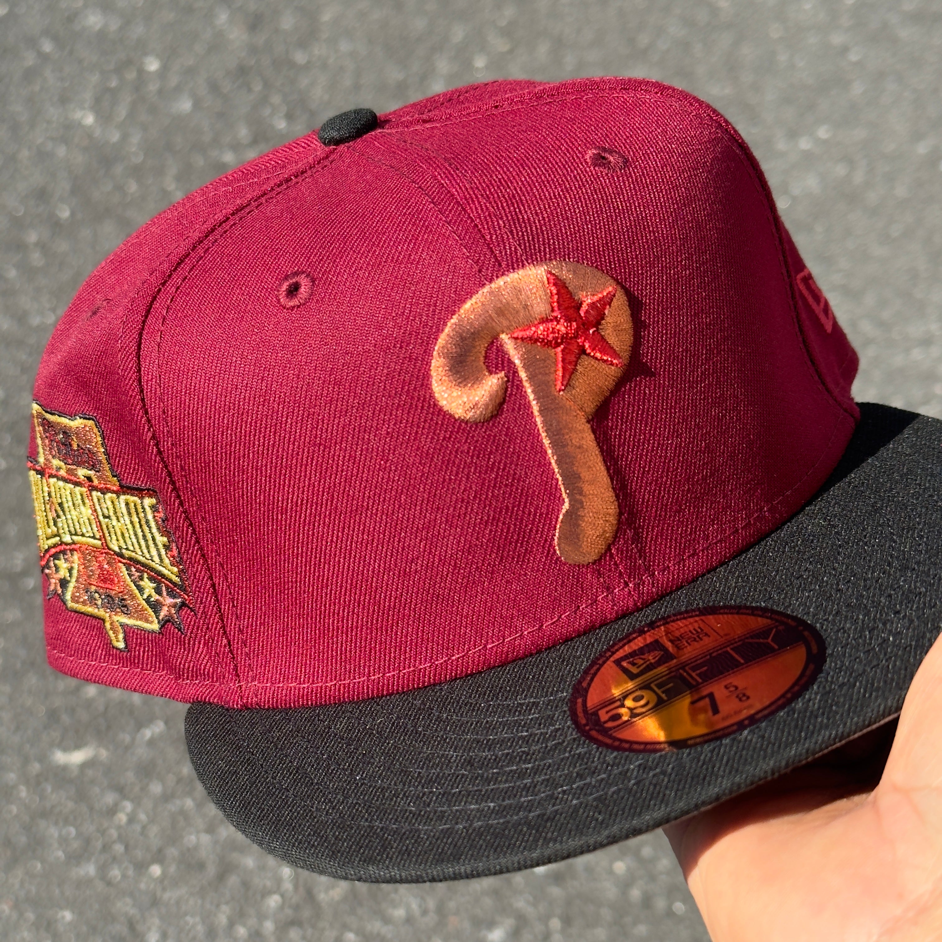 Philadelphia Phillies 1996 All Star Game Side Patch Fitted Hat New Era 5950 (Brick Red/Black/Copper/Red/Gold/Gray)