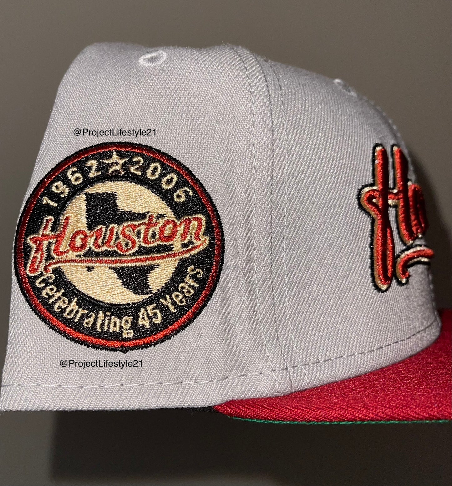 Houston Astros Celebrating 45 Uears Side Patch Fitted Hat (Gray/Brick Red) New Era 5950