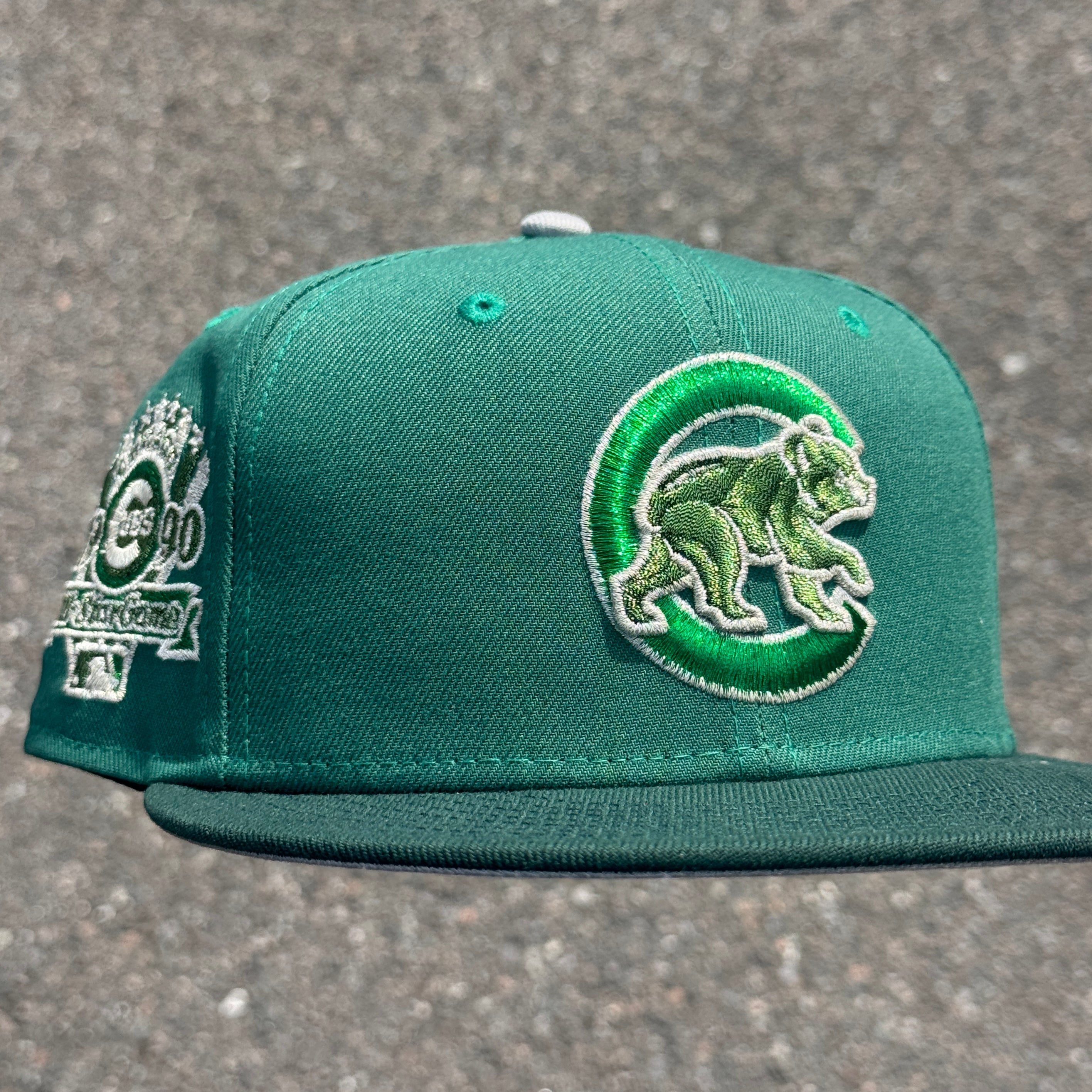 Chicago Cubs 1990 All Star Game Side Patch MLB Fitted Hat New Era 5950 (Green/Dark Green/Silver/Gray)