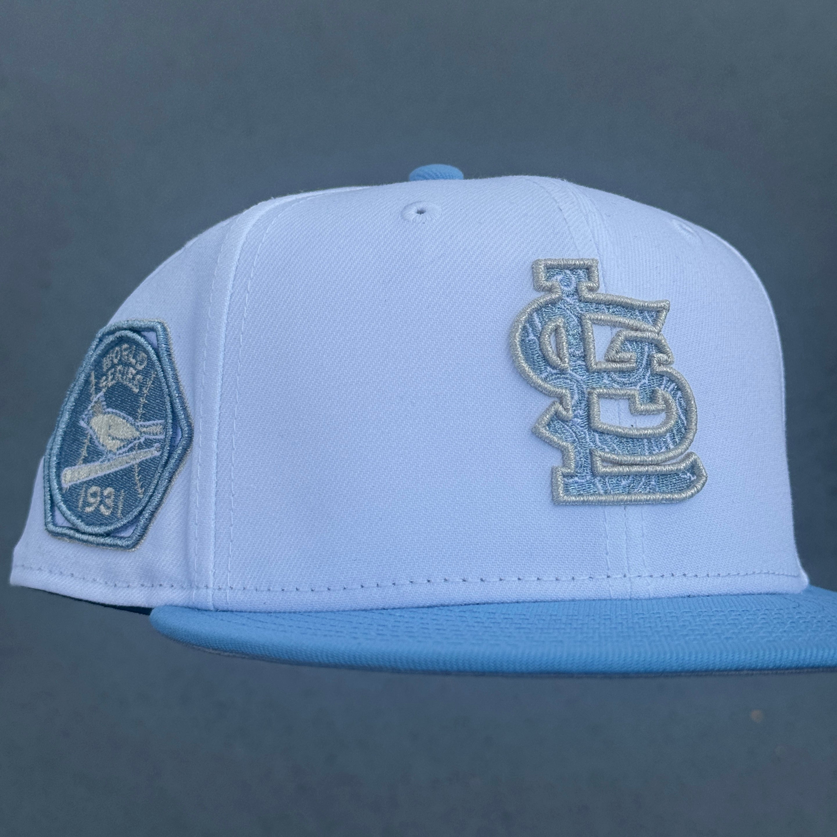 St.Louis Cardinals Paisley 1931 World Series Side Patch Fitted Hat MLB New Era 5950 (White/Sky Blue/Silver/Gray)
