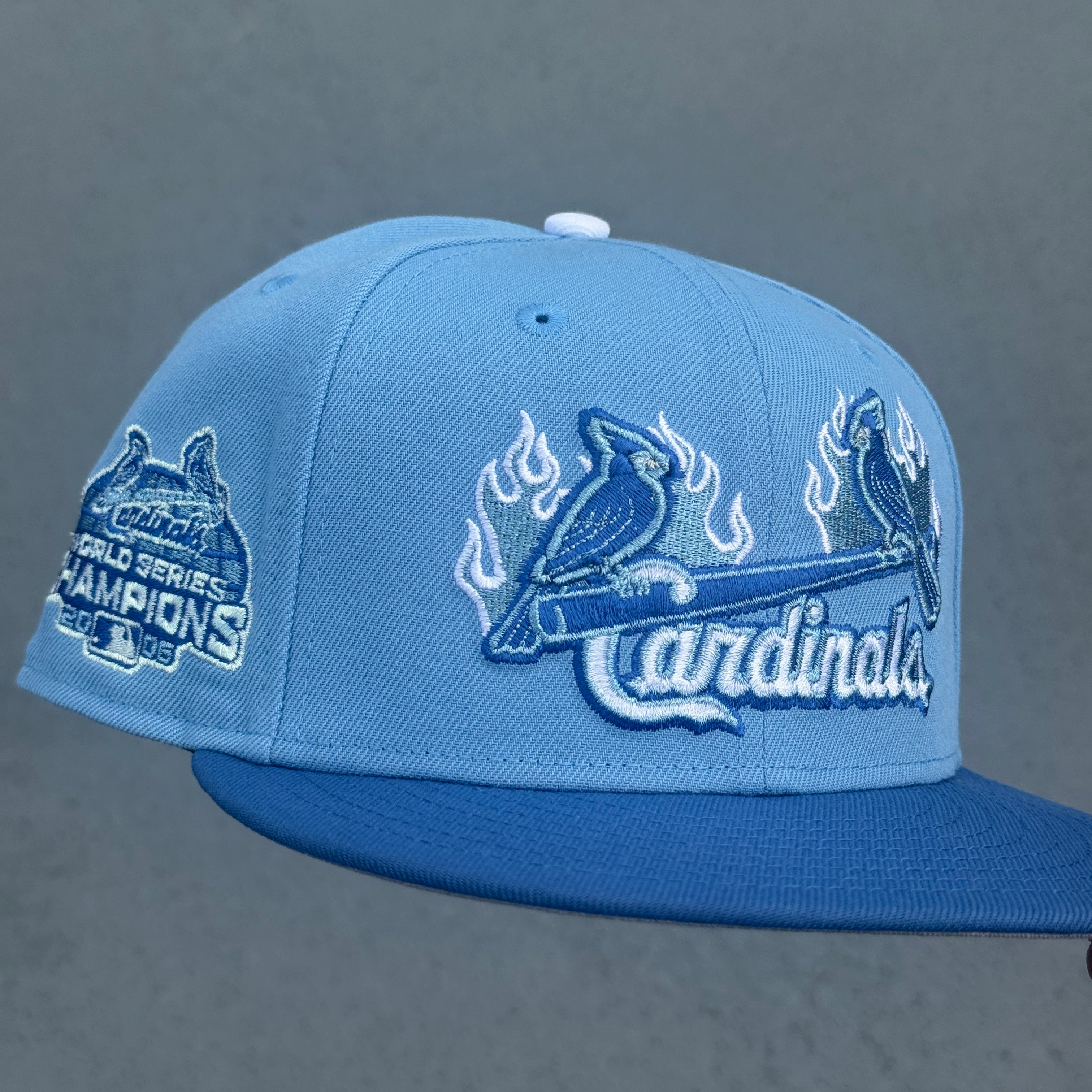 St.Louis Cardinals 2006 World Series Side Patch Fitted Hat MLB New Era 5950 (Sky Blue/Blue/Iris/White/Gray)
