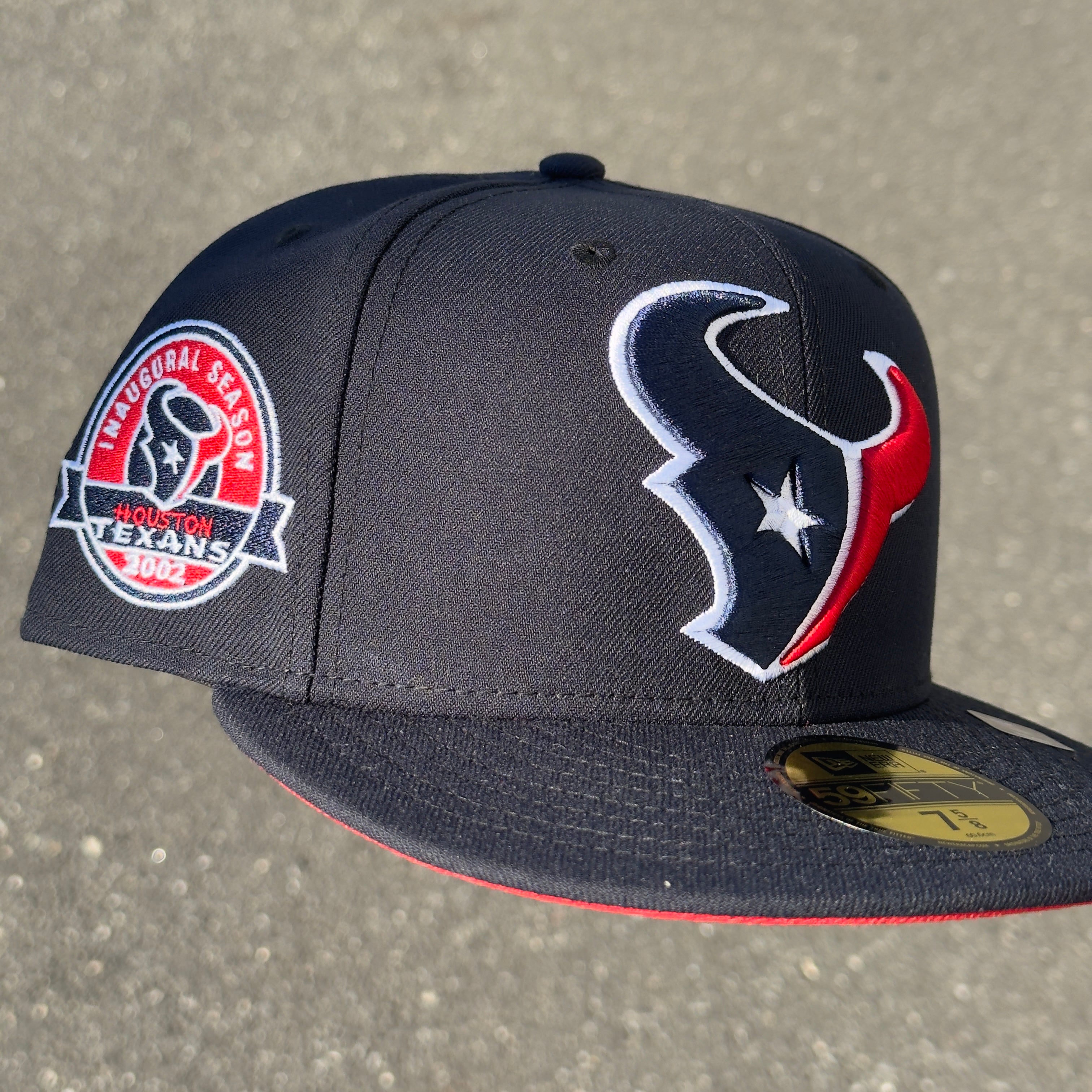 Houston Texans 2002 Inaugural Season Side Patch NFL Fitted Hat New Era 5950 (Navy Blue/Red/White)