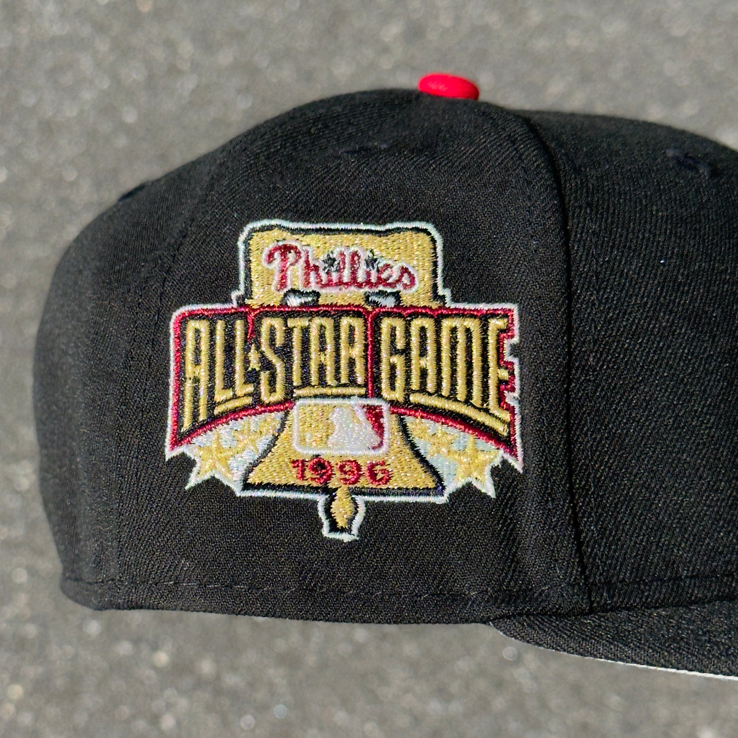 Philadelphia Phillies 1996 All Star Game Side Patch Fitted Hat New Era 5950 (Black/Red/Gold/Metallic Iris/Gray)