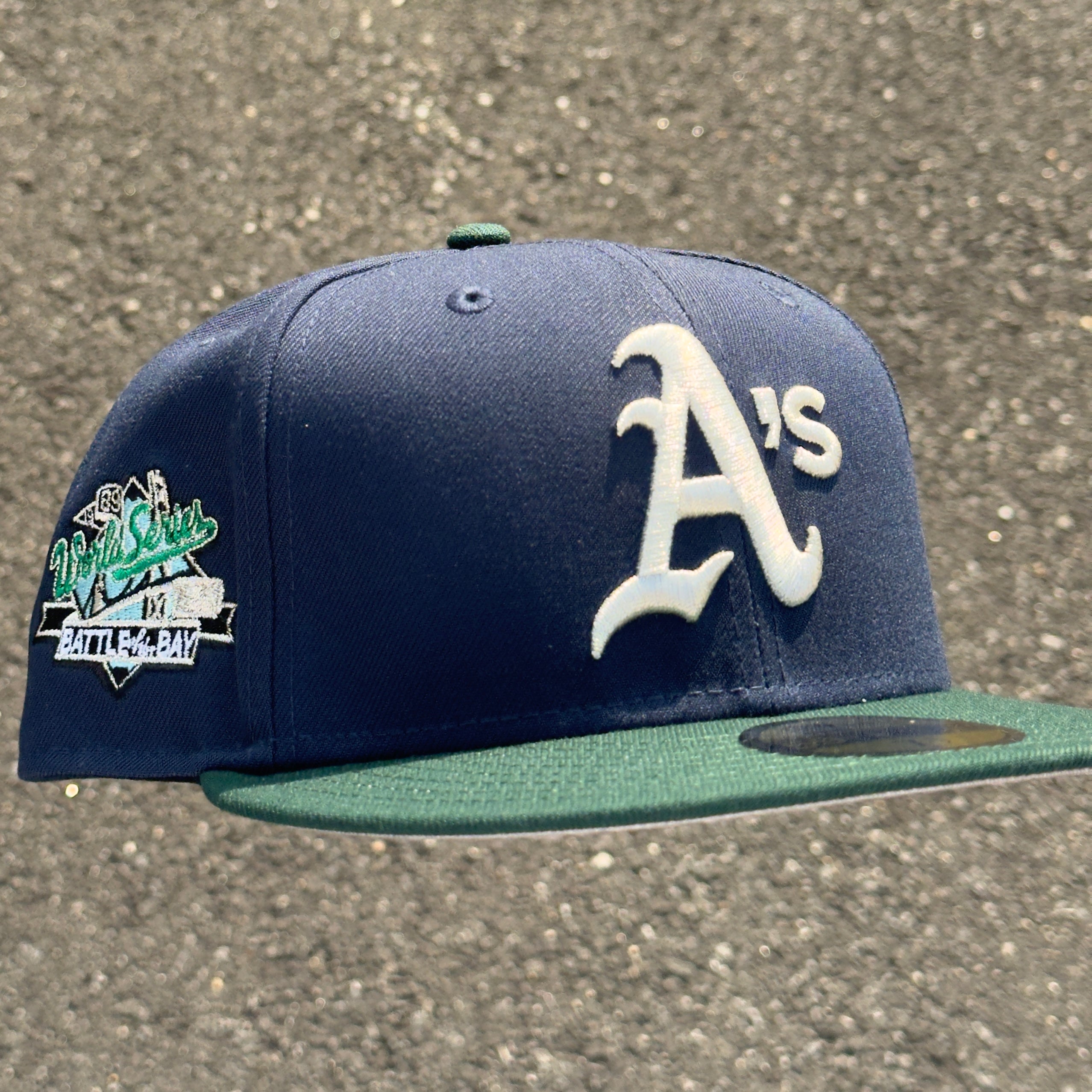 Oakland Athletics 1989 World Series Battle of the Bay Side Patch Fitted Hat New Era 5950 (Blue/Green/White/Black/Sky Blue/Gray)