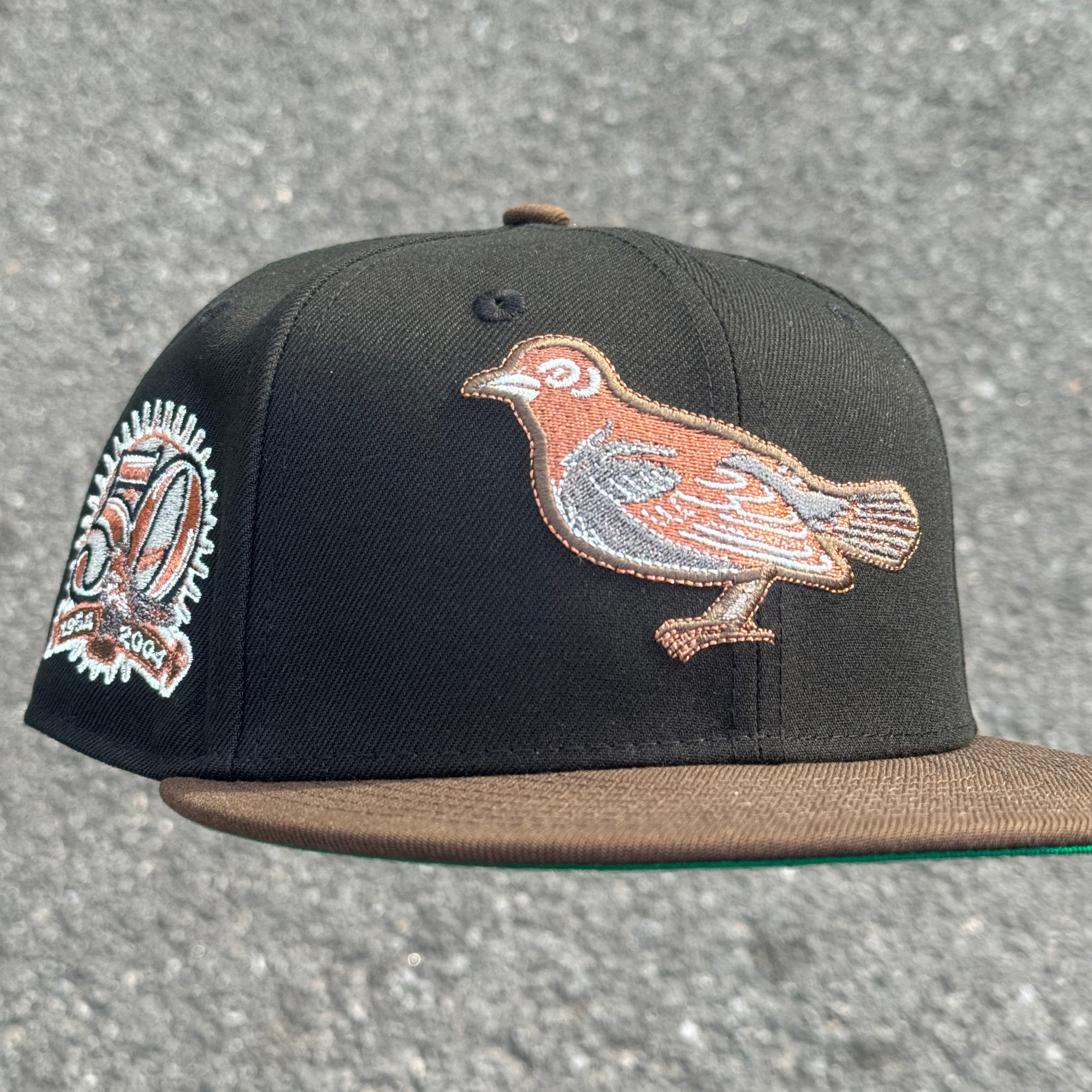 Baltimore Orioles 50th Anniversary Side Patch MLB Fitted Hat New Era 5950 (Black/Brown/Copper/Iris/Green)