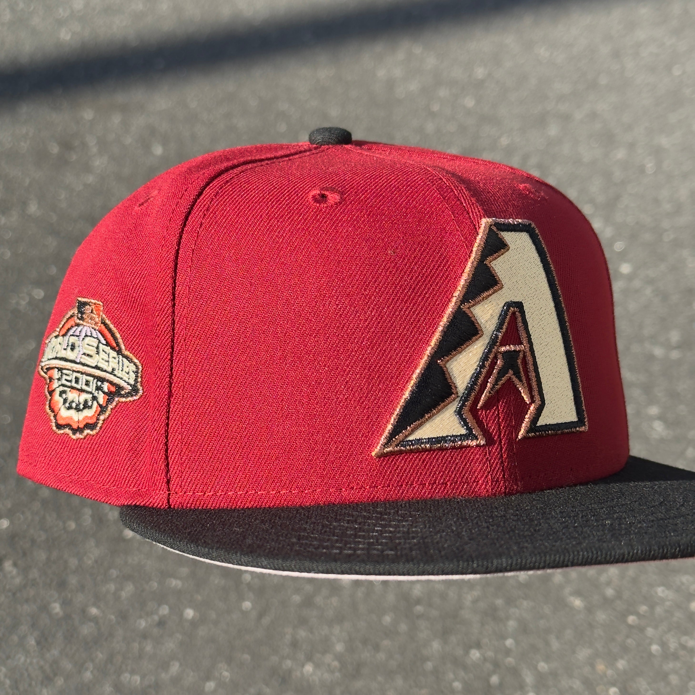 Arizona Diamondbacks 2001 World Series Side Patch Fitted Hat New Era 5950 (Brick Red/Black/Seashell/Copper/Pink)