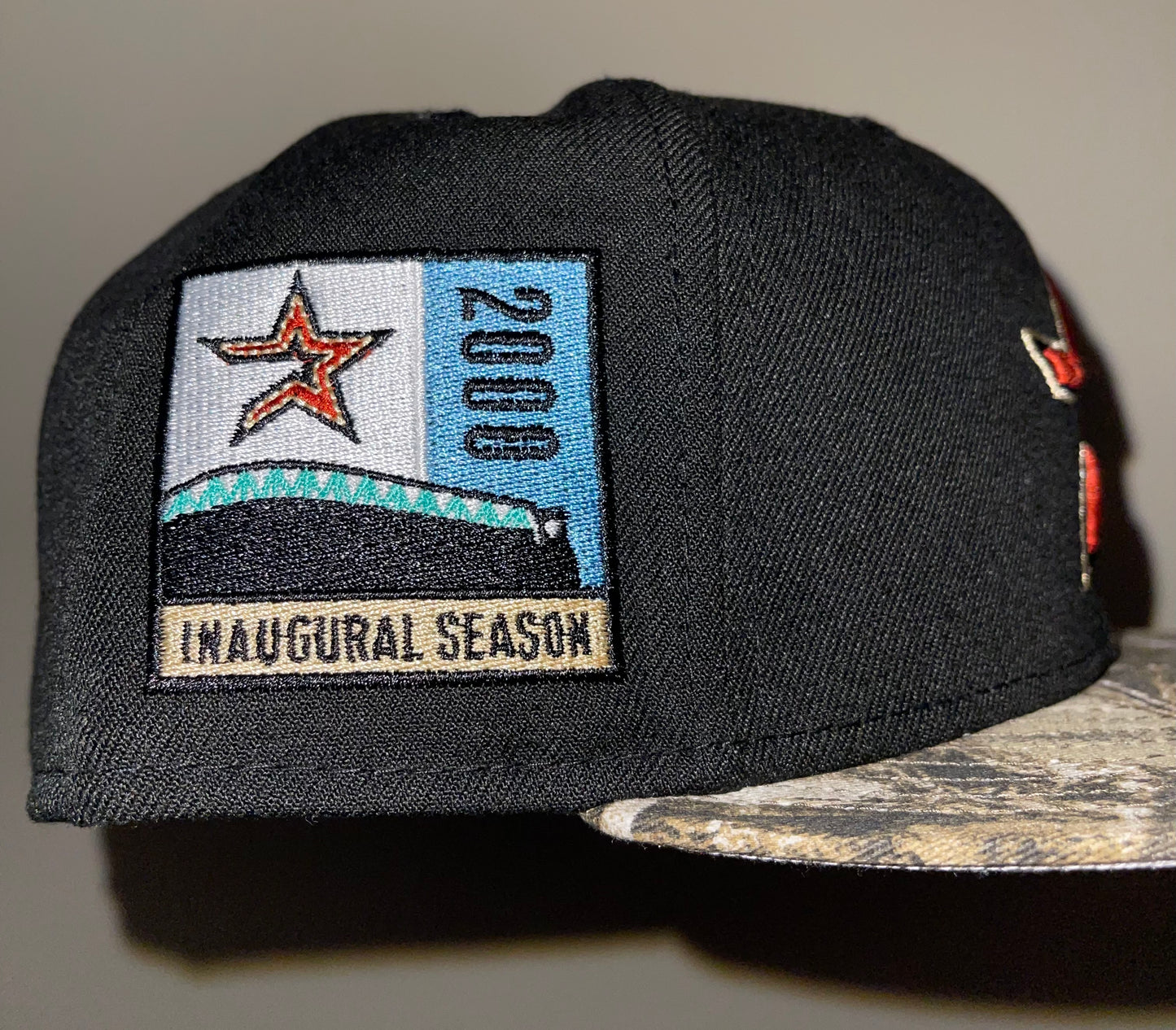 Houston Astros Real Tree Camo 2000 Inaugural Season Side Patch Fitted Hat (Black/Real Tree/Gray) New Era 5950