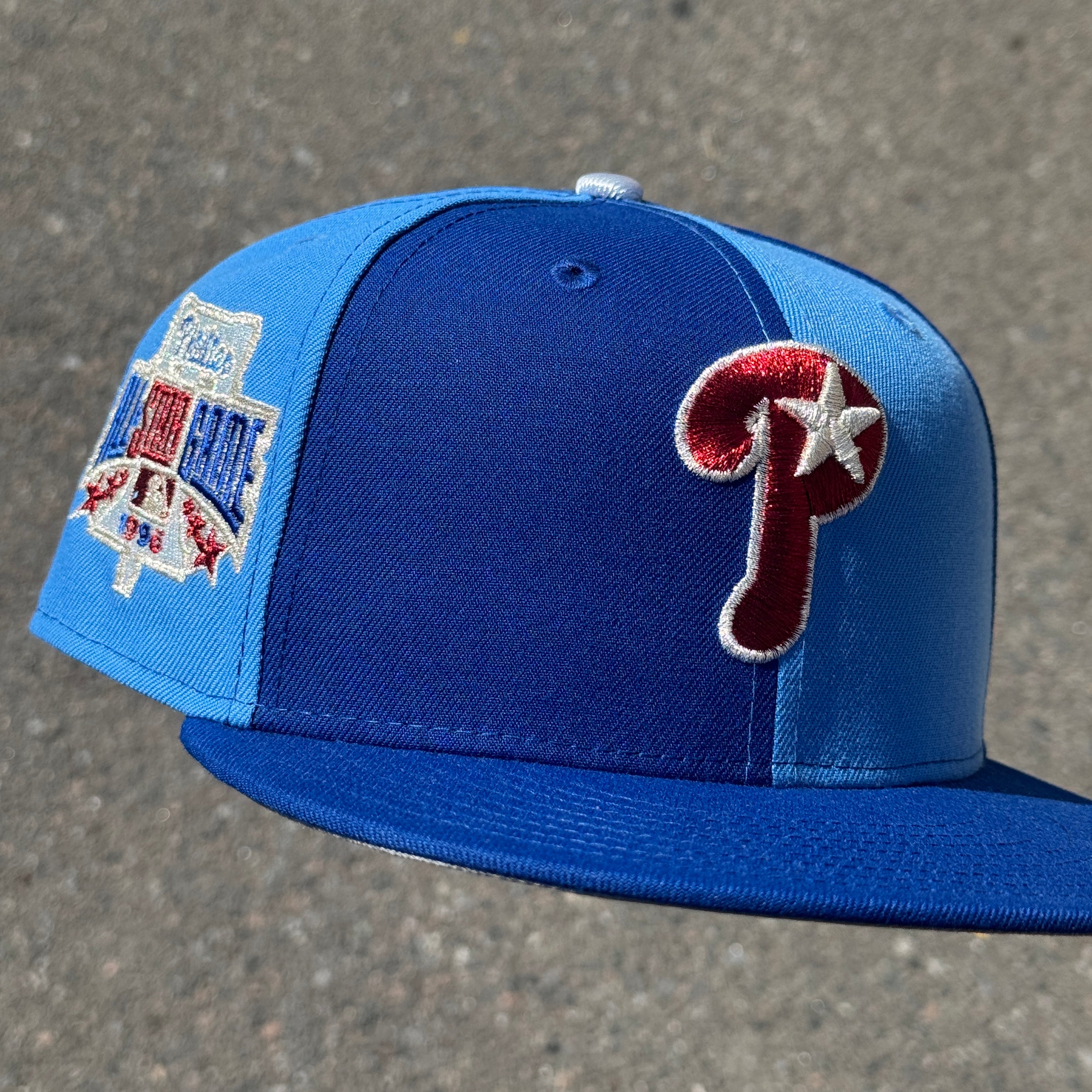 Philadelphia Phillies Pinwheel 1996 All Star Game Side Patch Fitted Hat MLB New Era 5950 (Blue/Sky Blue/Red/Silver/Gray)