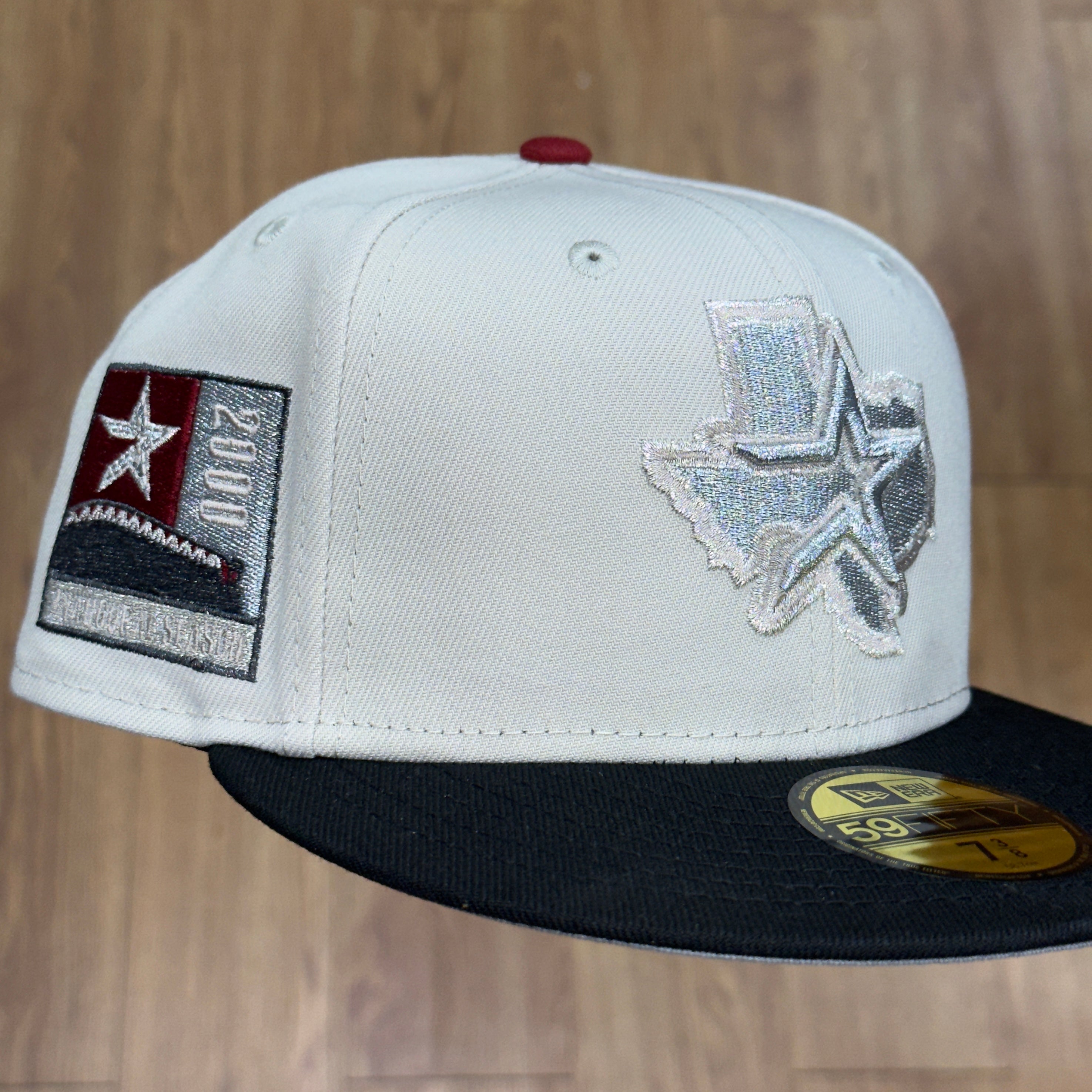 Houston Astros 2000 Inaugural Season Side Patch Fitted Hat NHL New Era 5950 (Stone/Black/Silver/Aluminum/Burgandy/Gray)