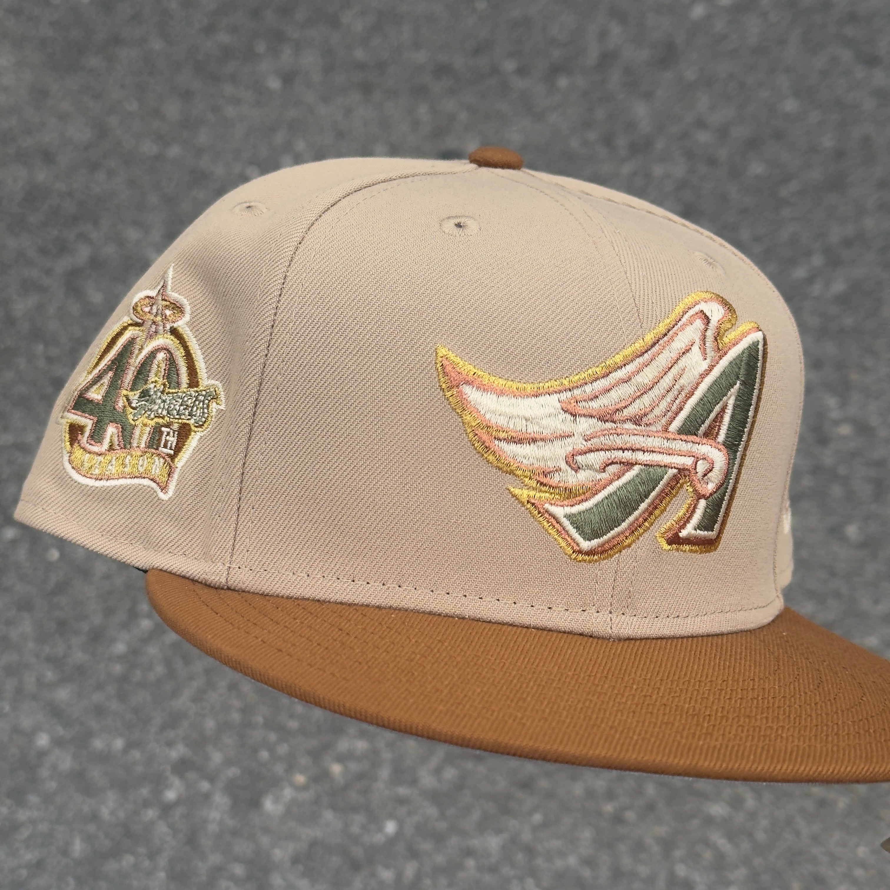 Anaheim Angels 40th Season Side Patch MLB Fitted Hat New Era 5950(Tan/Wheat/Copper/Gold/Olive/Gray)