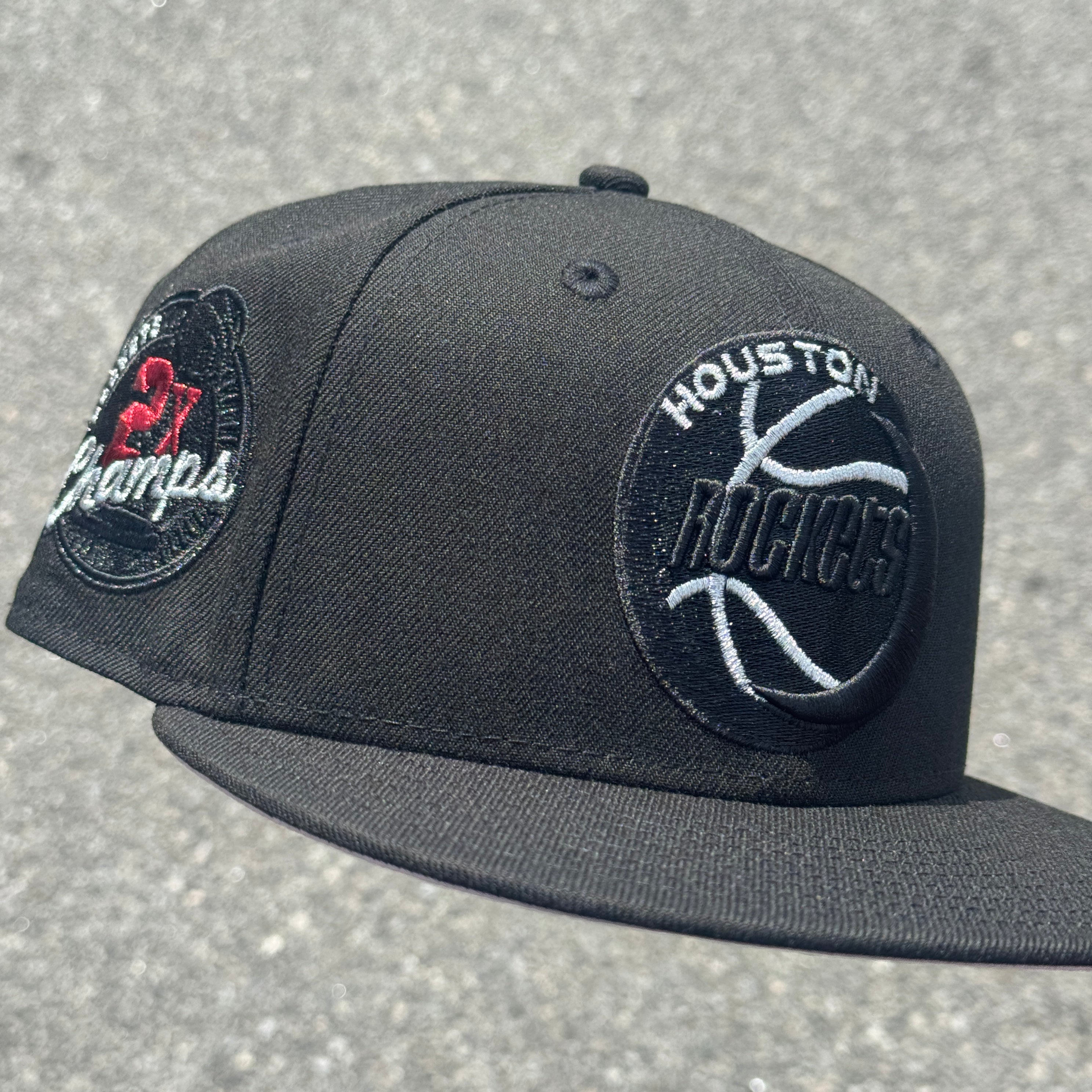 Houston Rockets 2X Champs Side Patch NBA Fitted Hat New Era 5950 (Black/Silver/Red/Pink)