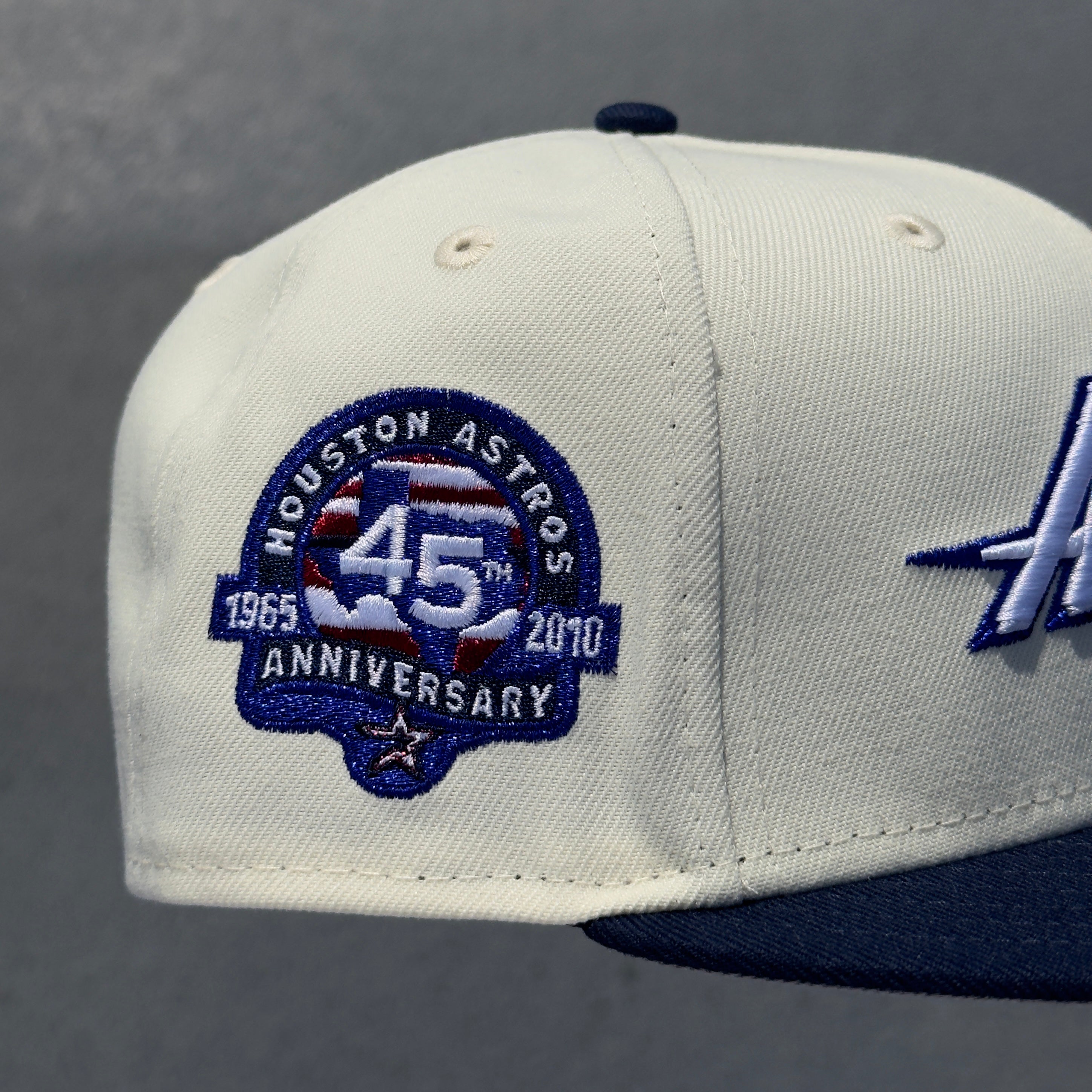 Houston Astros Olympic 45th Anniversary Side Patch Fitted Hat New Era 5950 (Off White/Navy Blue/Metallic Blue/Metallic Red/White/Gray)