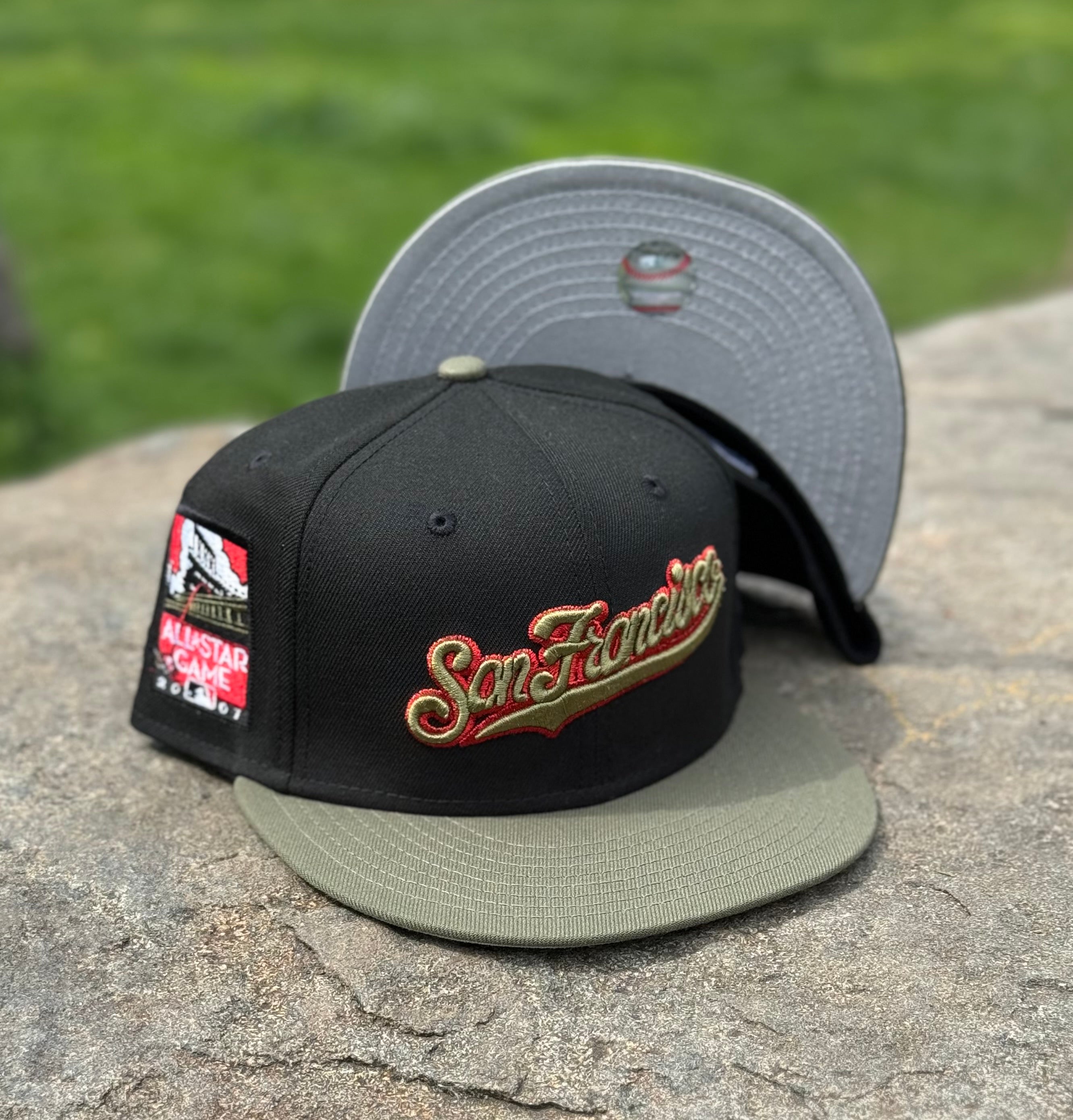 San Francisco Giants “Travis Scott” Inspired 2007 All Star Game Side Patch Fitted Hat New Era 5950 (Black/Olive Green/Red/Gray)