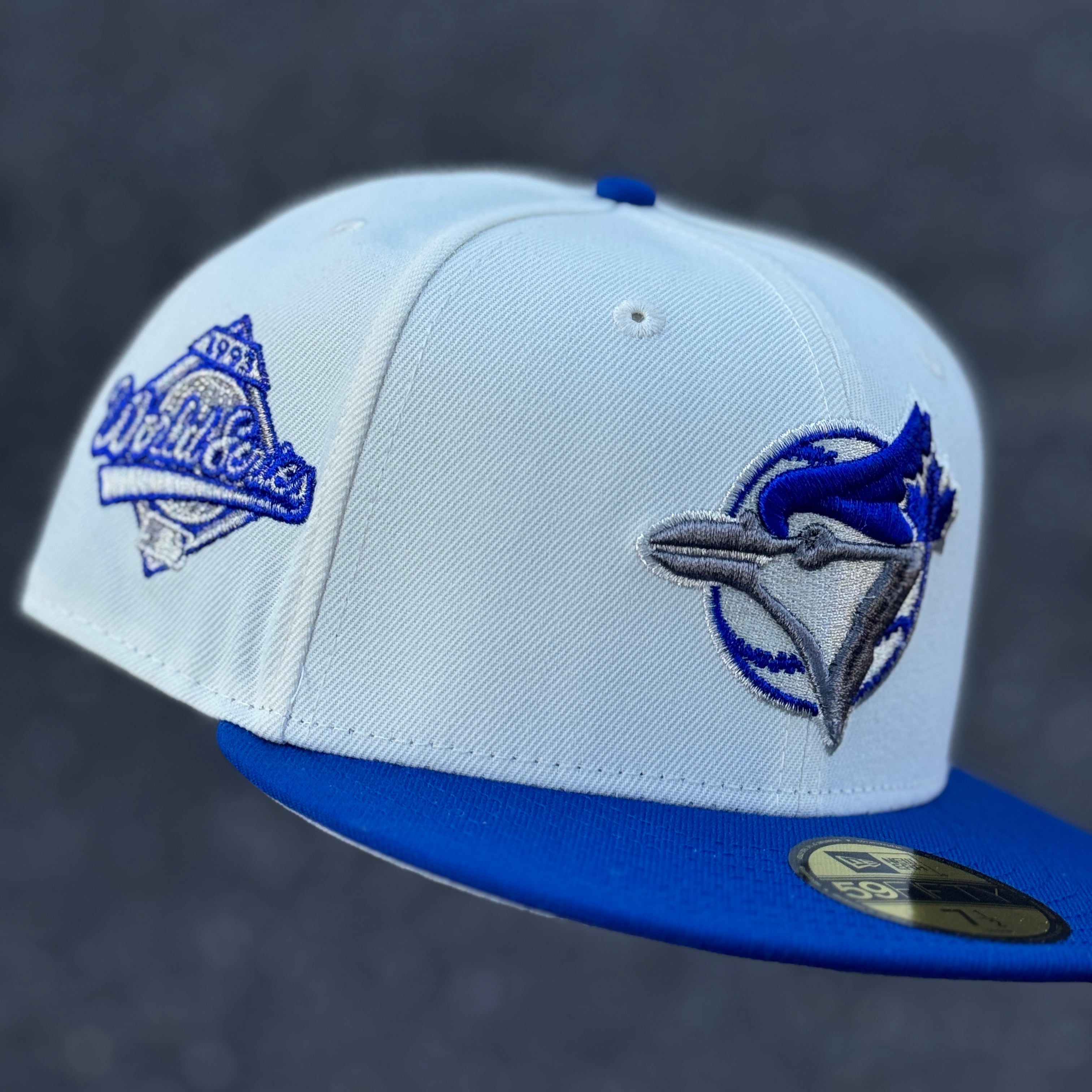 Toronto Blue Jays 1993 World Series Side Patch Fitted Hat New Era 5950 (Off White/Blue/Silver/Gray)