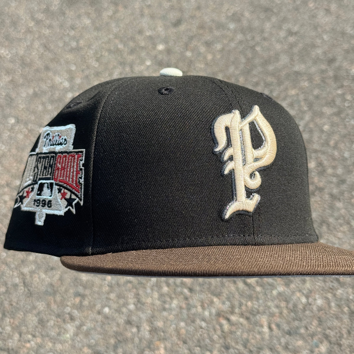 Philadelphia Phillies 1996 All Star Game Side Patch Fitted Hat MLB New Era 5950 (Black/Brown/Seashell/Red/Silver/White/Gray)