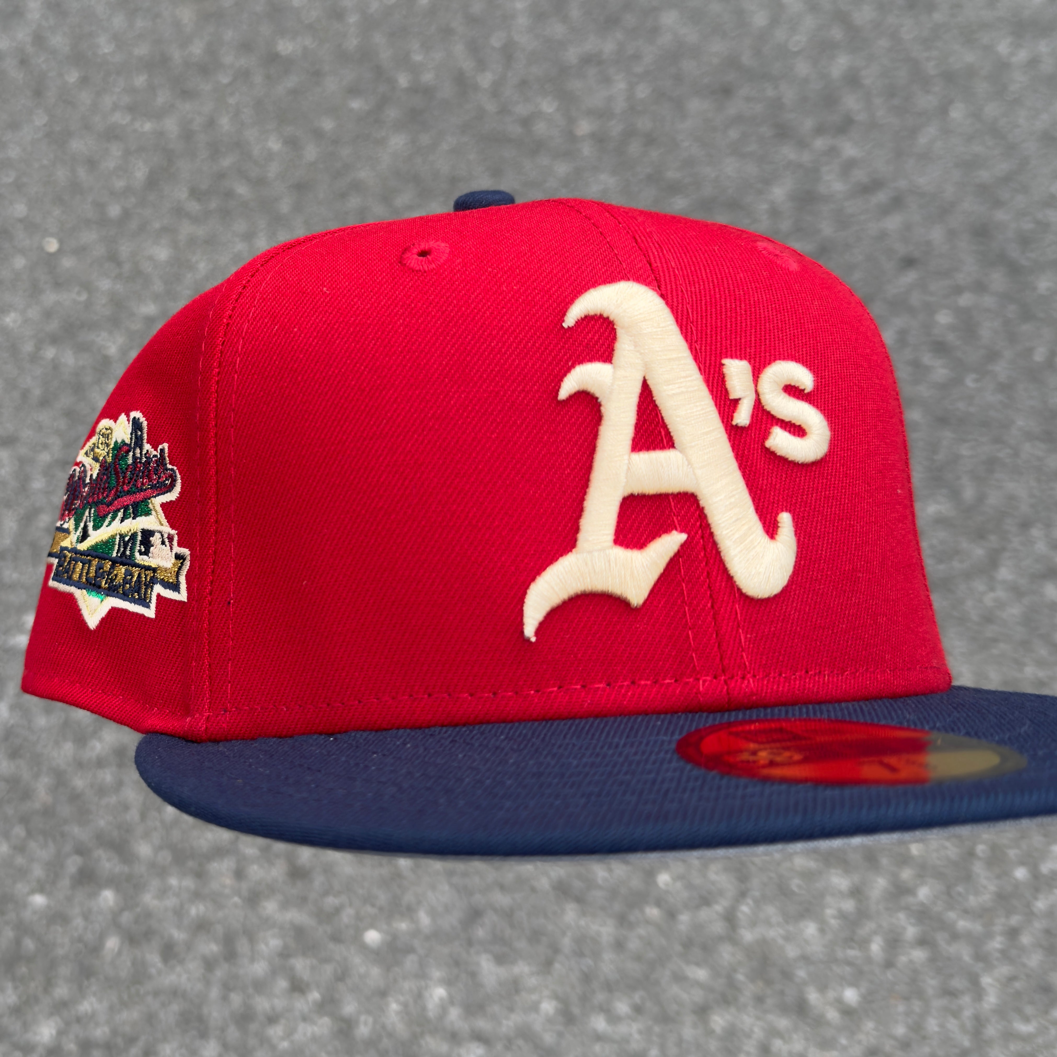 Oakland Athletics 1989 World Series Battle of the Bay Side Patch Fitted Hat New Era 5950 (Red/Navy Blue/Tan/Green/Gold/Gray)