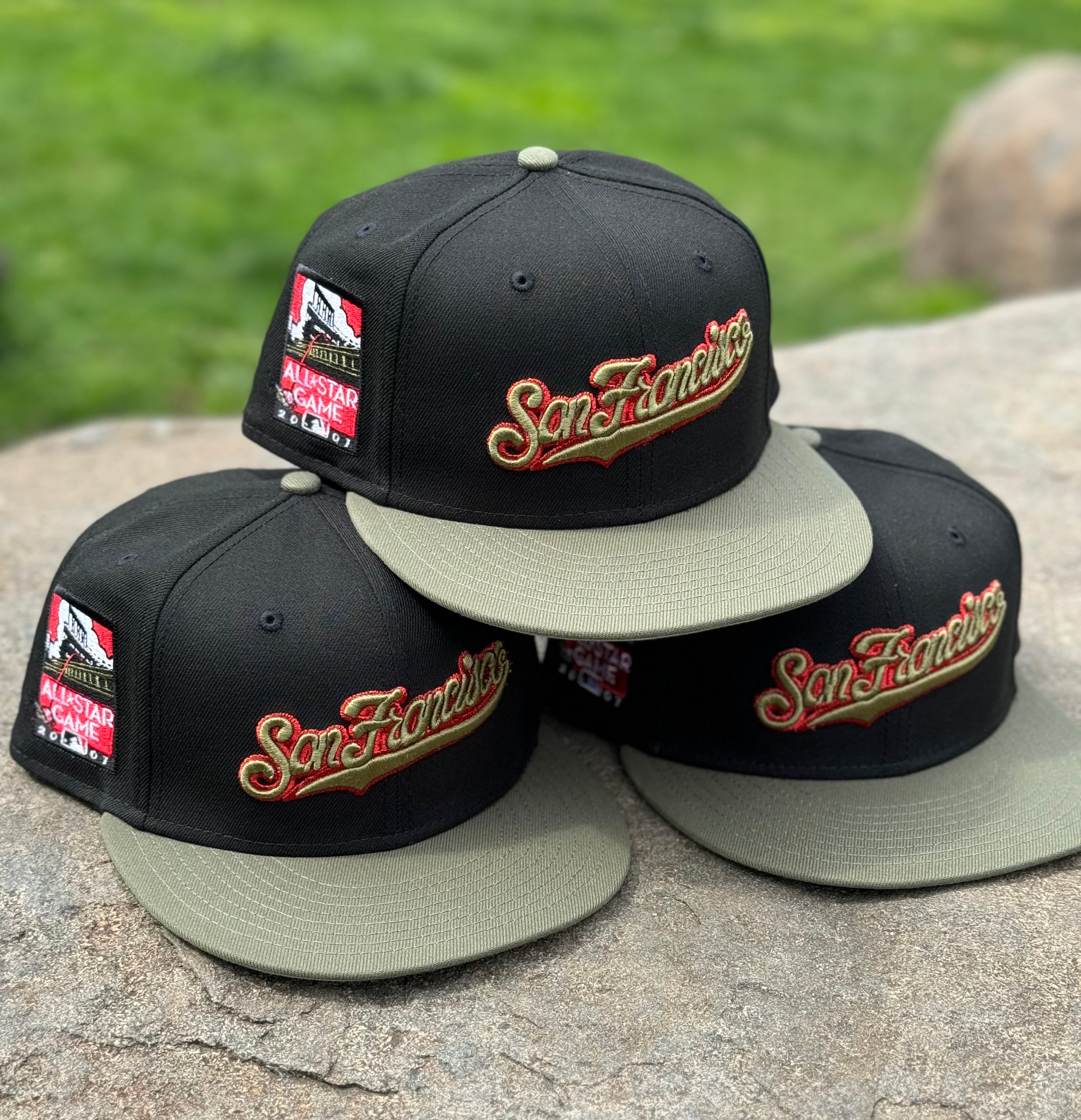 San Francisco Giants “Travis Scott” Inspired 2007 All Star Game Side Patch Fitted Hat New Era 5950 (Black/Olive Green/Red/Gray)