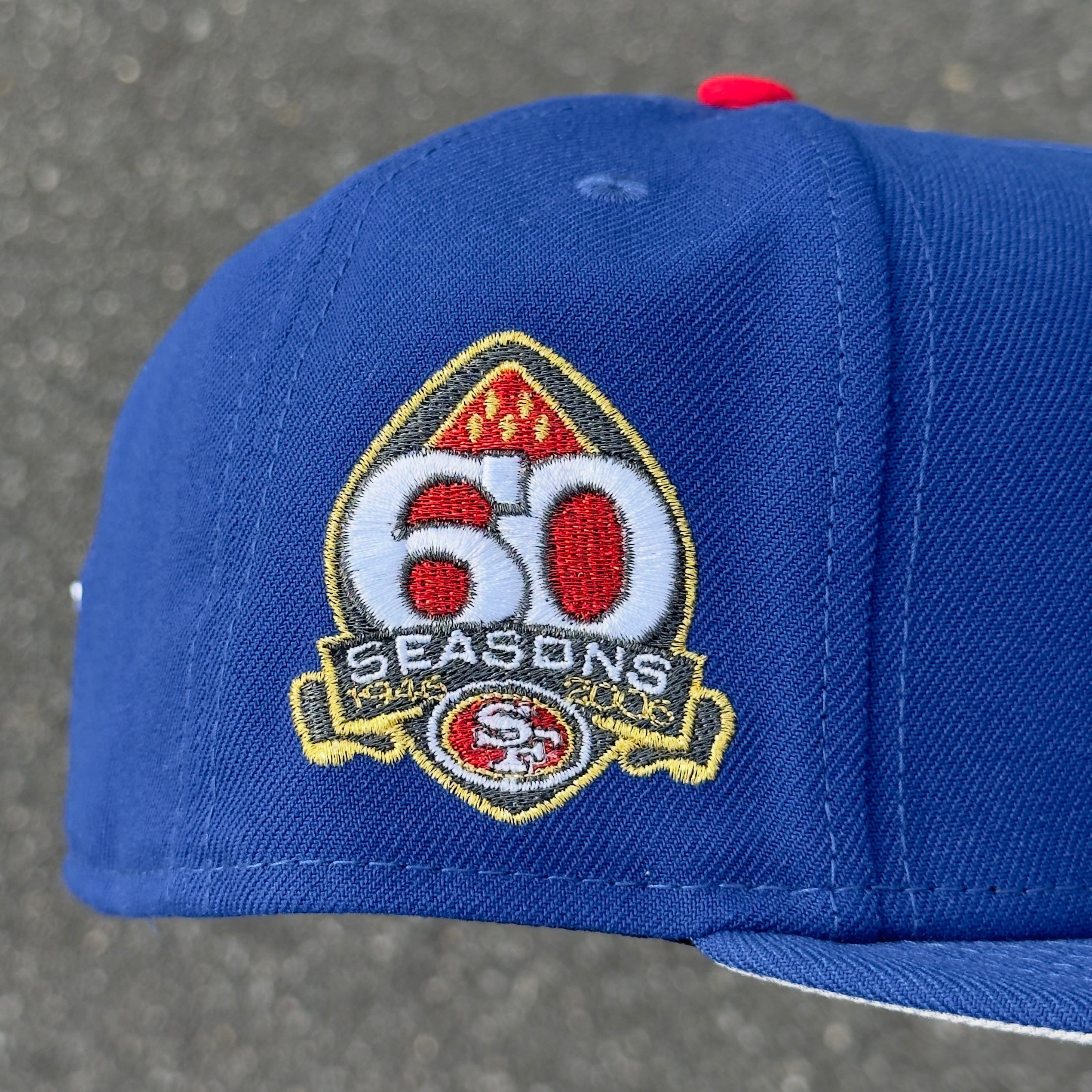 San Francisco 49ers 60 Seasons Side Patch Fitted Hat New Era 5950 (Blue/Red/White/Black/Gold/Gray)