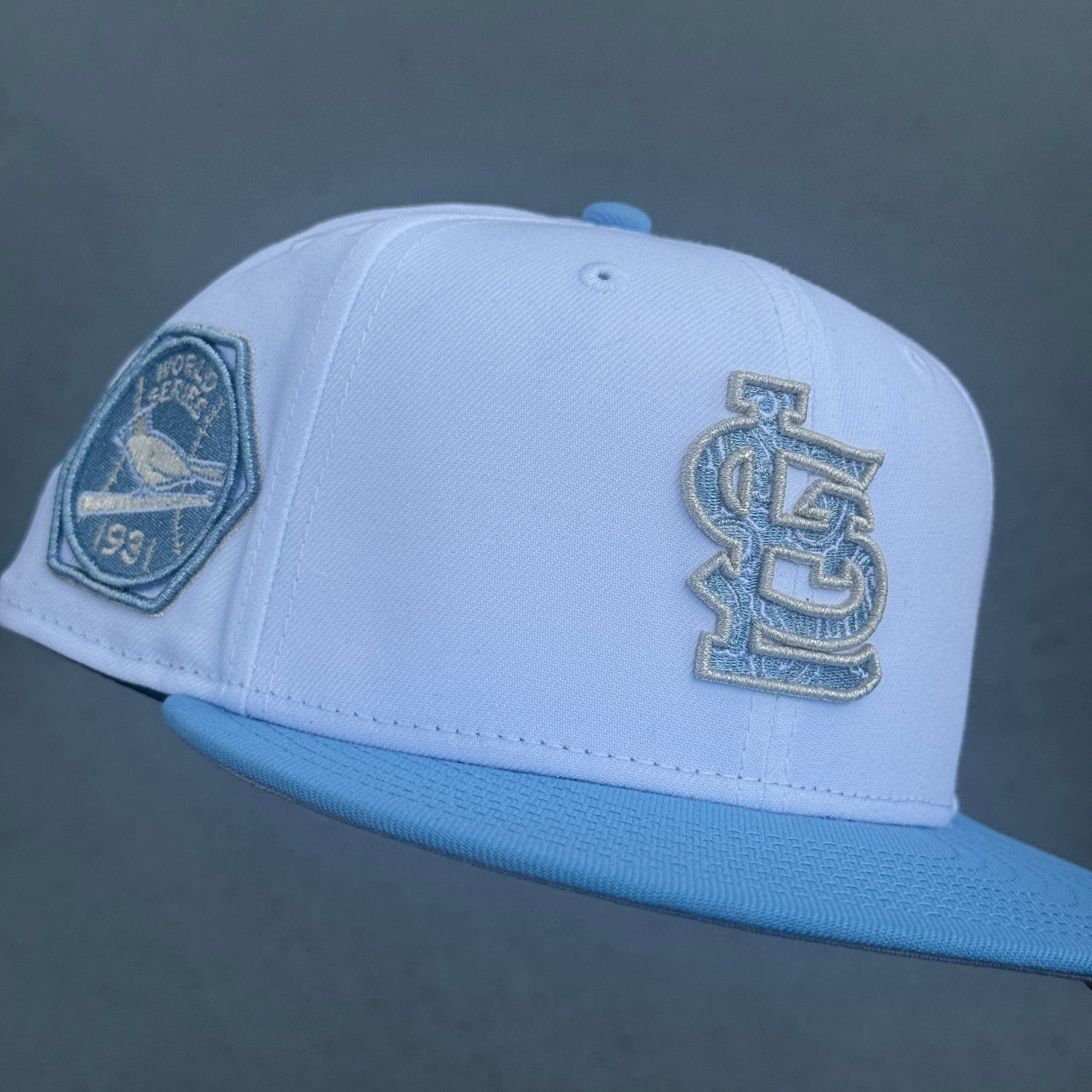 St.Louis Cardinals Paisley 1931 World Series Side Patch Fitted Hat MLB New Era 5950 (White/Sky Blue/Silver/Gray)