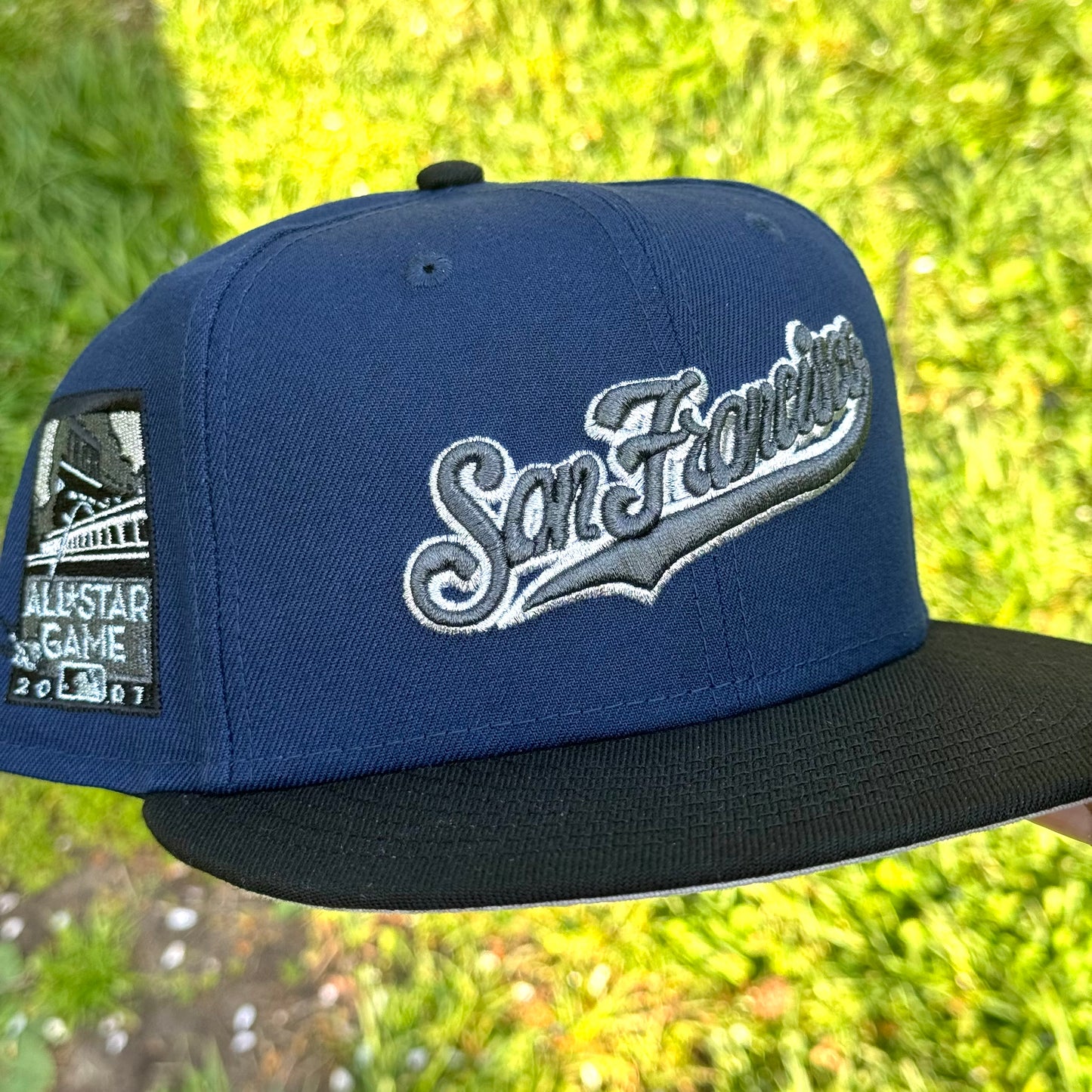 San Francisco Giants 2007 All Star Game Side Patch Fitted Hat New Era 5950 (Navy Blue/Black/Silver/Metallic Pewter)