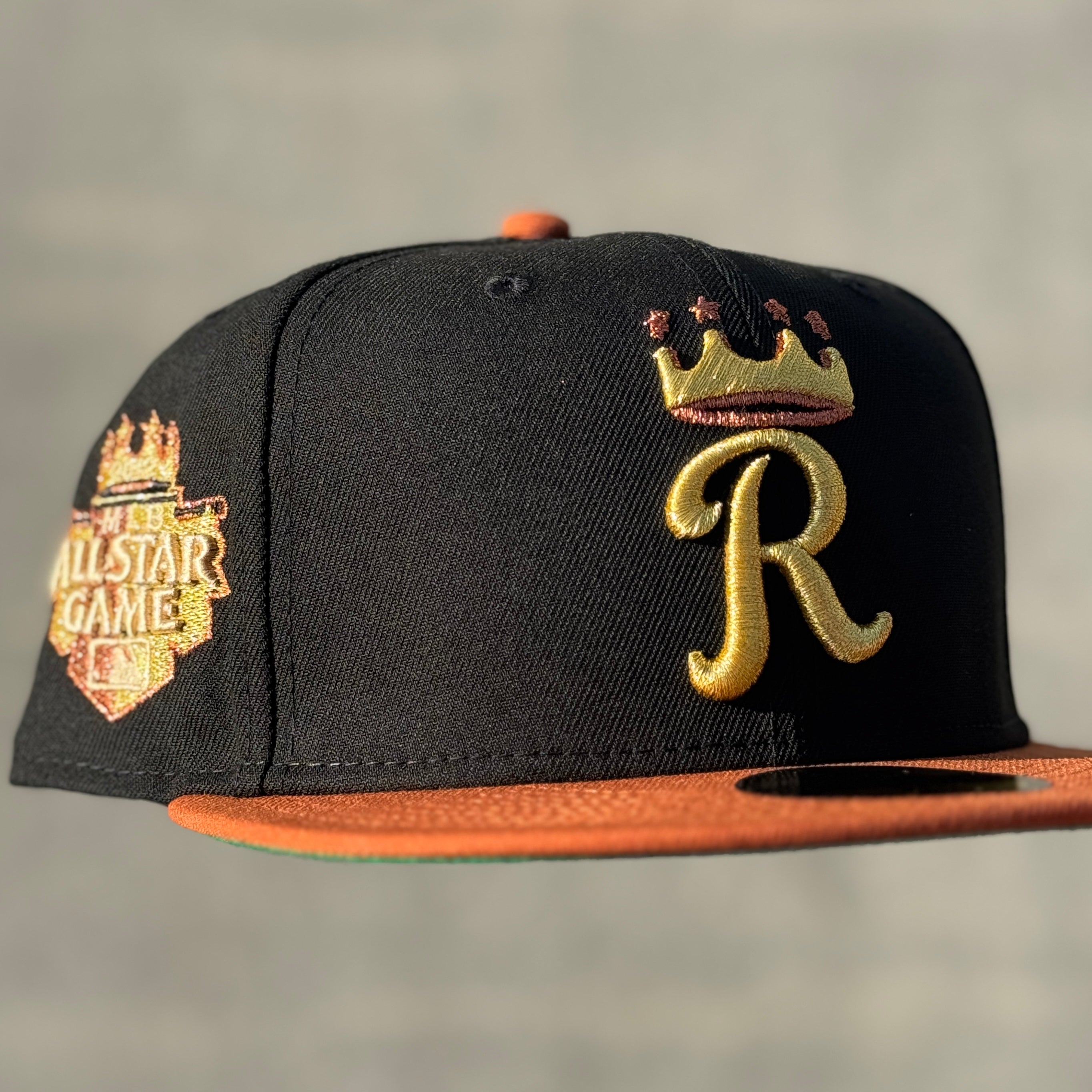 Kansas City Royals 2012 All Star Game Side Patch Fitted Hat New Era 5950 (Black / Rust Orange / Seashell / Gold / Copper / Green)