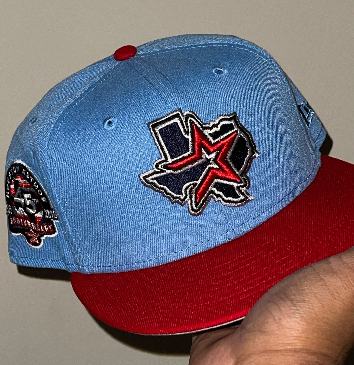 Houston Astros 45th Anniversary Side Patch Oilers Inspired Fitted Hat New Era 5950 (Blue/Red/Gray)