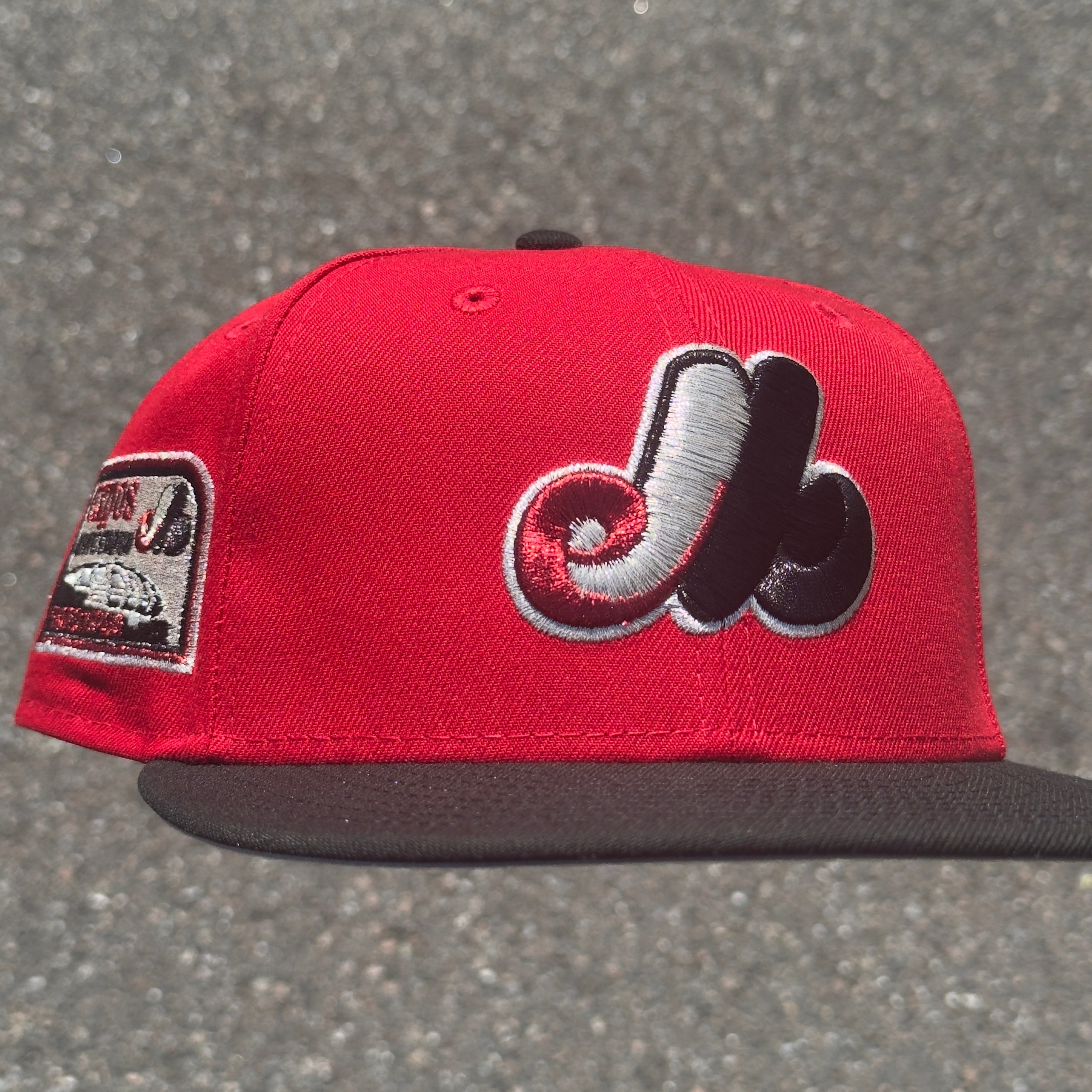 Montreal Expos Olympic Stadium Side Patch MLB Fitted Hat New Era 5950(Red/Black/Silver/Gray)