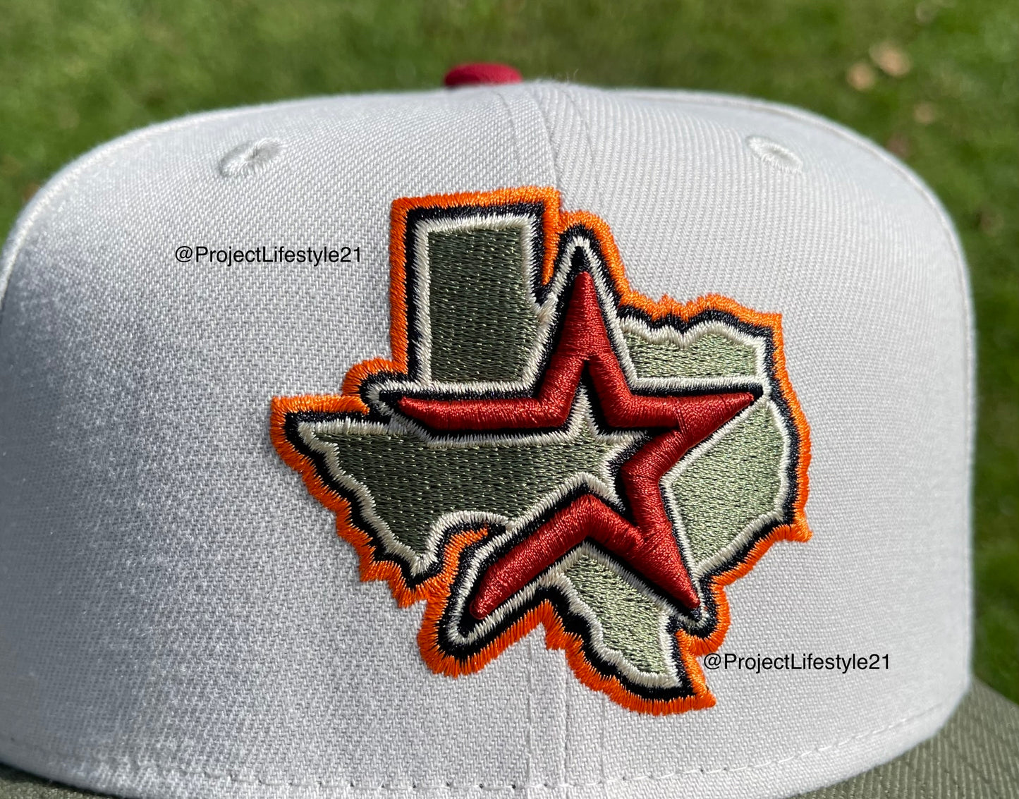 Houston Astros State Map Logo 45th Anniversary Side Patch Fitted Hat (Stone/Olive)