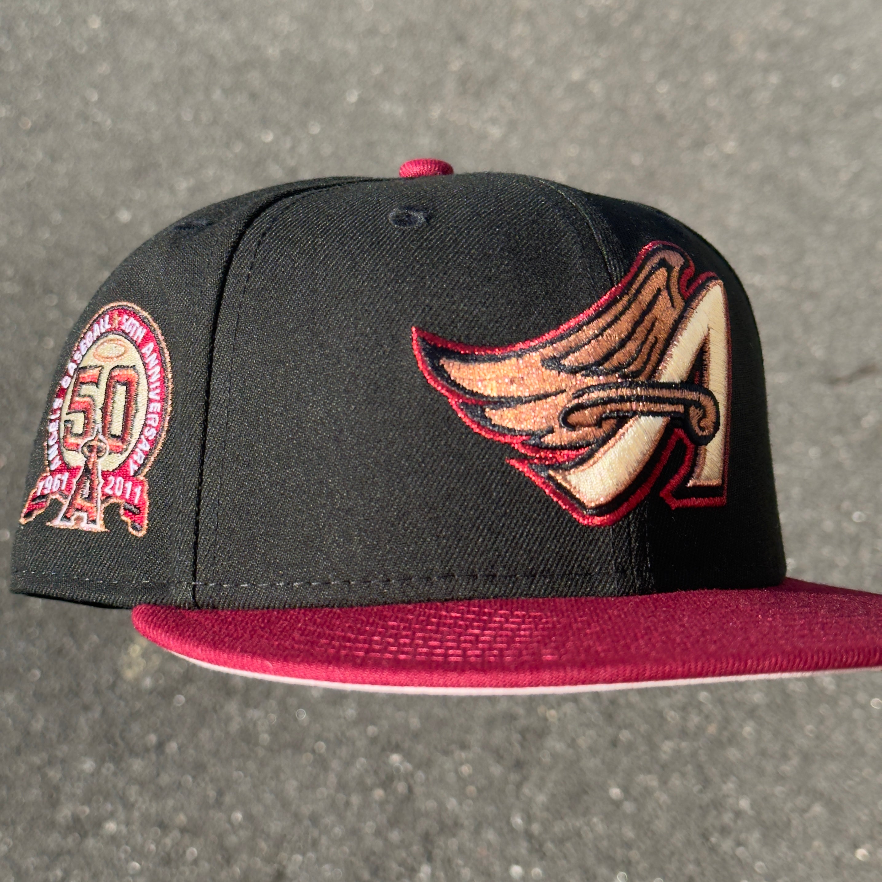 Anaheim Angels 50th Anniversary Side Patch Fitted Hat New Era 5950 (Black/Burgundy/Copper/Metallic Red/Seashell/Pink)