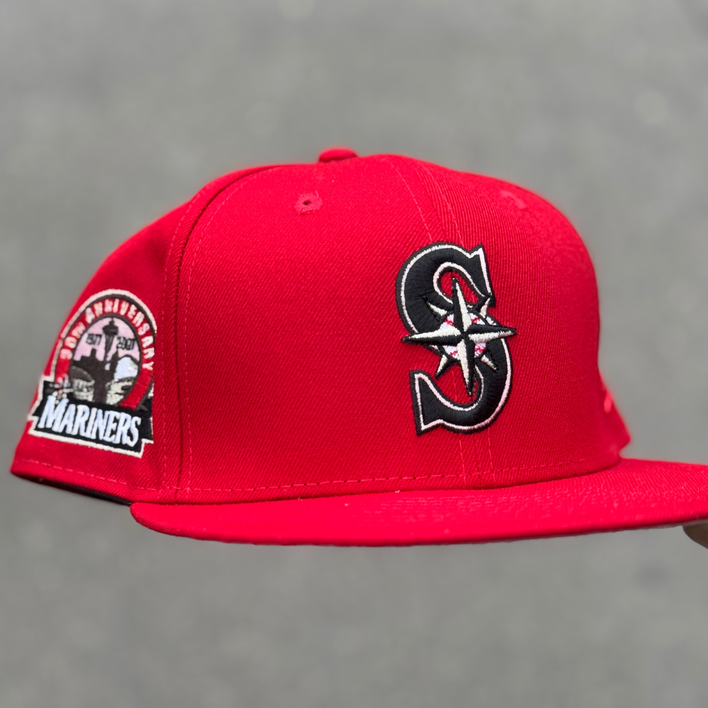 Seattle Mariners 30th Anniversary Side Patch Fitted Hat New Era 5950 (Red/Black/White/Pink)