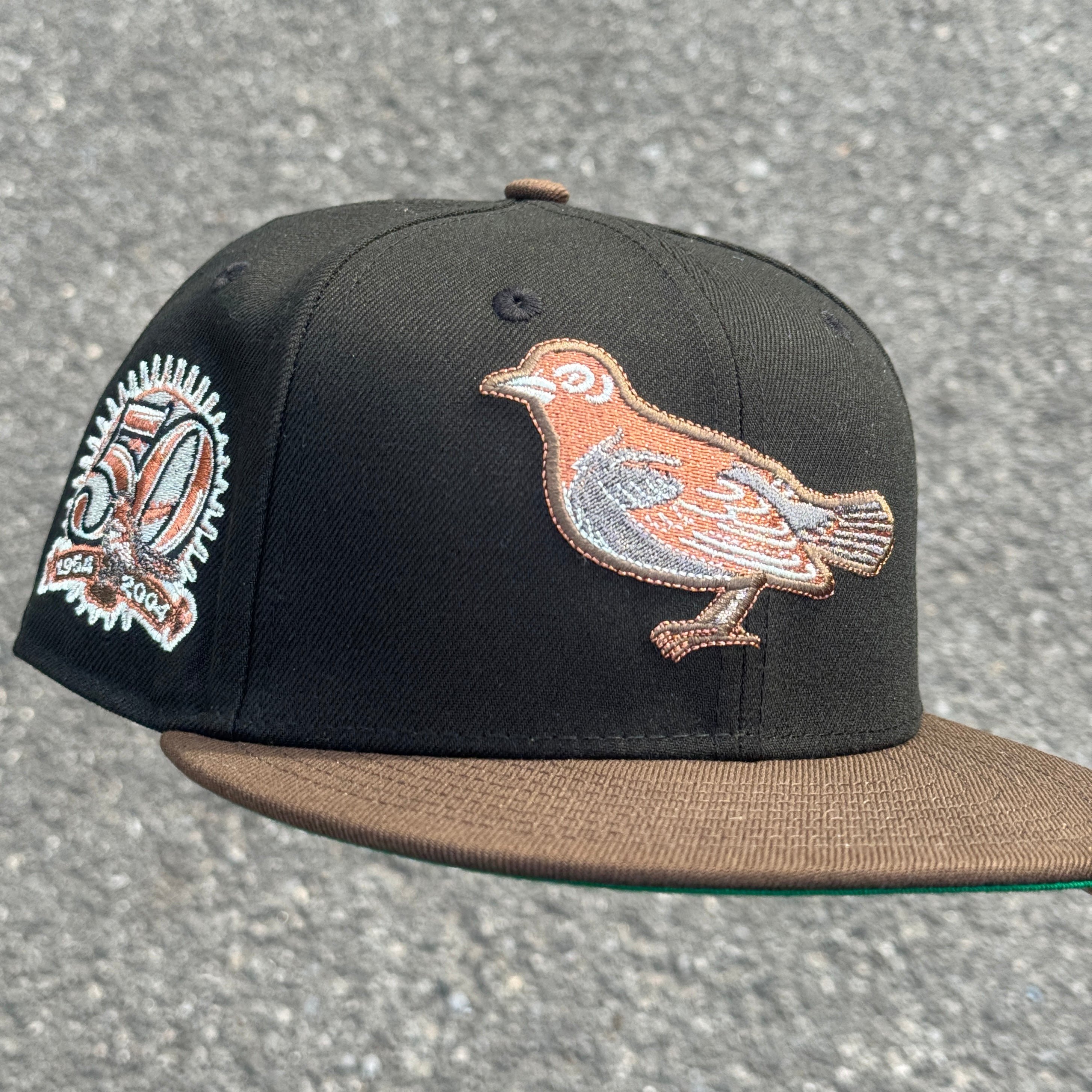 Baltimore Orioles 50th Anniversary Side Patch MLB Fitted Hat New Era 5950 (Black/Brown/Copper/Iris/Green)