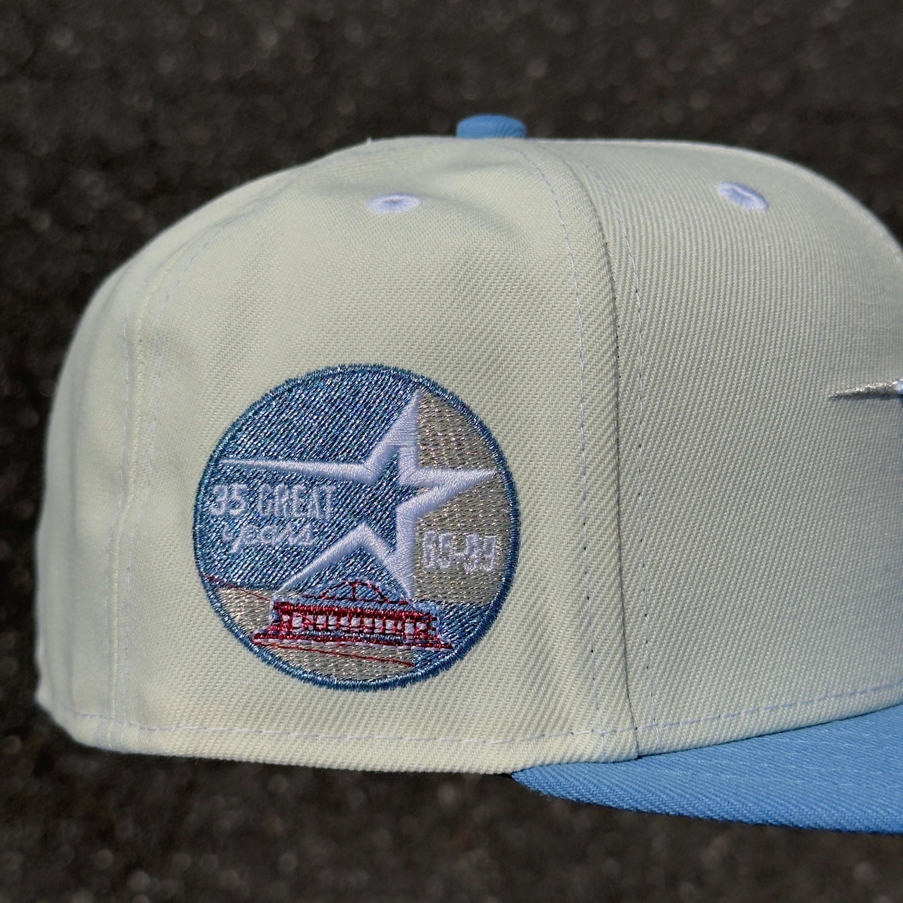 Houston Astros Crossover 35 Great Years Side Patch Fitted Hat New Era 5950 (Off White/Sky Blue/Metallic Blue Gray/Silver/RedGray)