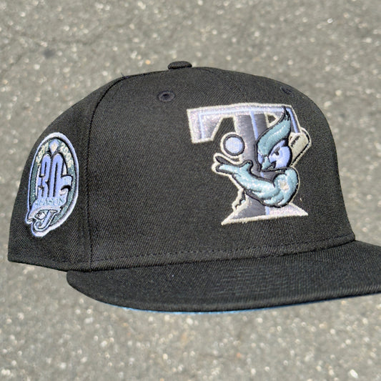 Toronto Blue Jays 30th Season Side Patch Fitted Hat New Era 5950 (Black/Silver/Metallic Blue Gray/Sky Blue)