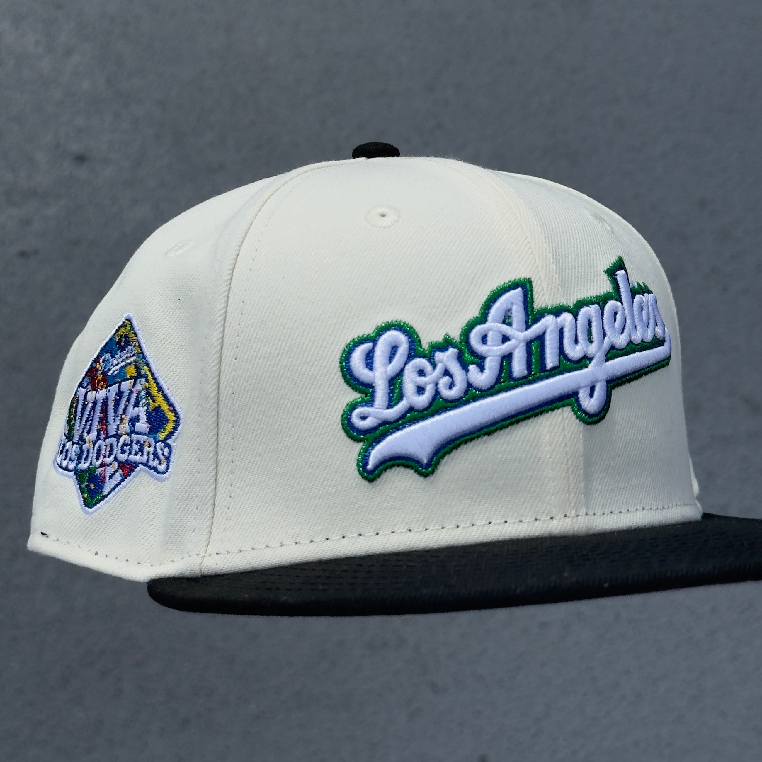 Los Angeles Dodgers Viva Los Dodgers Side Patch Fitted Hat New Era 5950 (Off White/Blue/Green/Red/Gray)