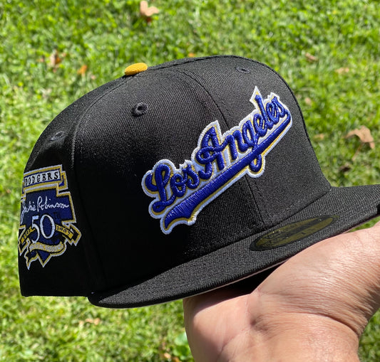 Los Angeles Dodgers Jackie Robinson 50th Anniversary Patch Fitted Hat (Black/Blue)
