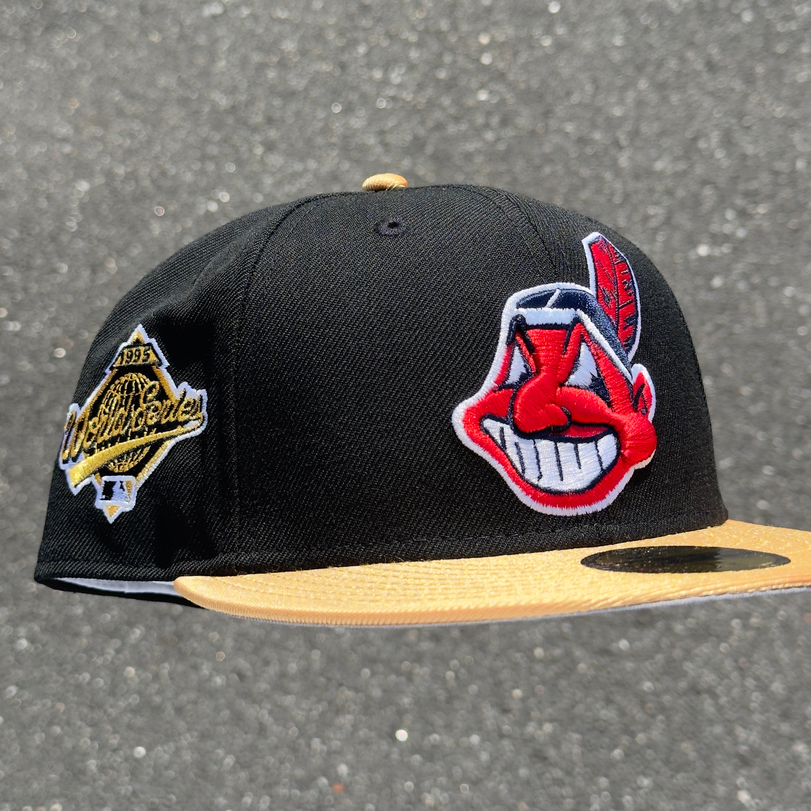 Cleveland Indians Chief Wahoo 1995 World Series Side Patch Fitted Hat New Era 5950 (Black/Gold/Navy Blue/Red/White/Gray)