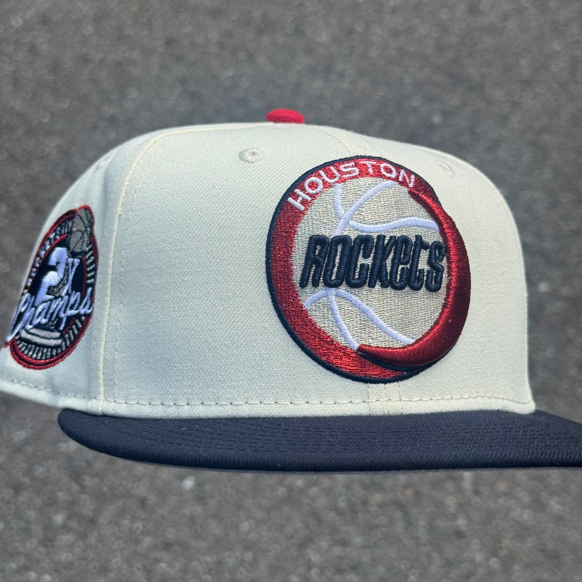 Houston Rockets 2X Champs Side Patch NBA Fitted Hat New Era 5950 (Off White/Navy Blue/Silver/Red/Gray)