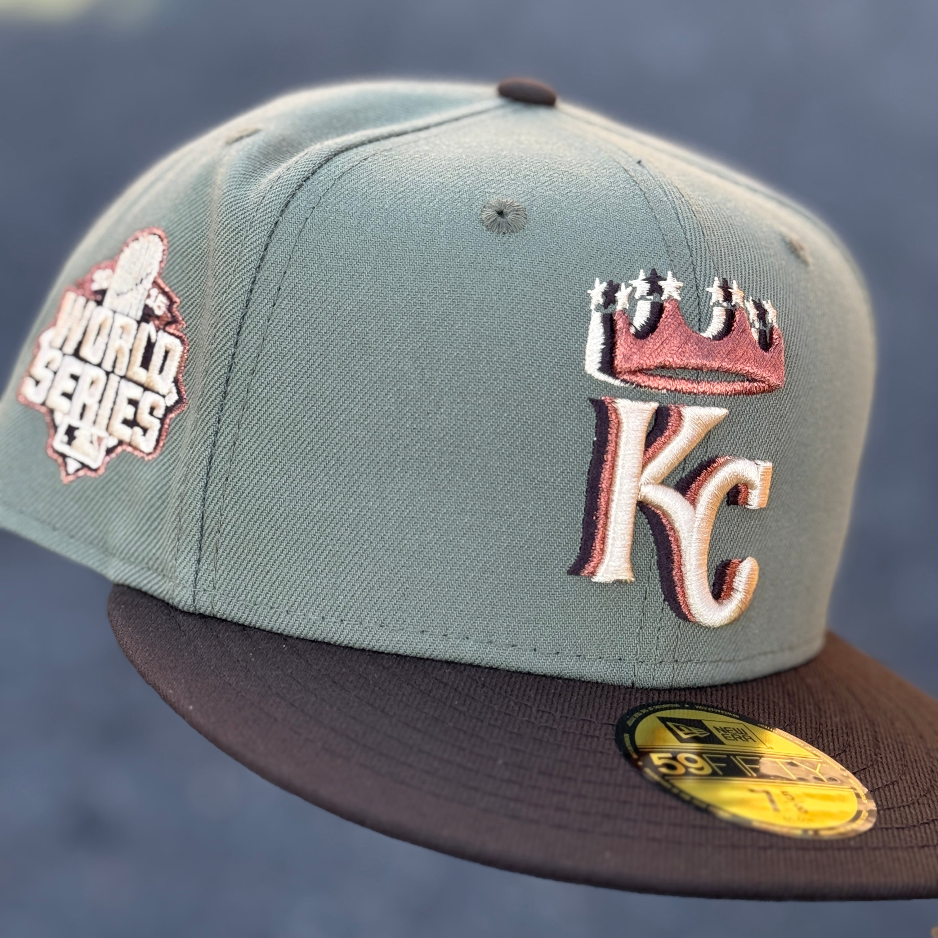 Kansas City Royals 2015 World Series Side Patch Fitted Hat New Era 5950 (Olive Green/Seashell/Black/Copper/Gray)