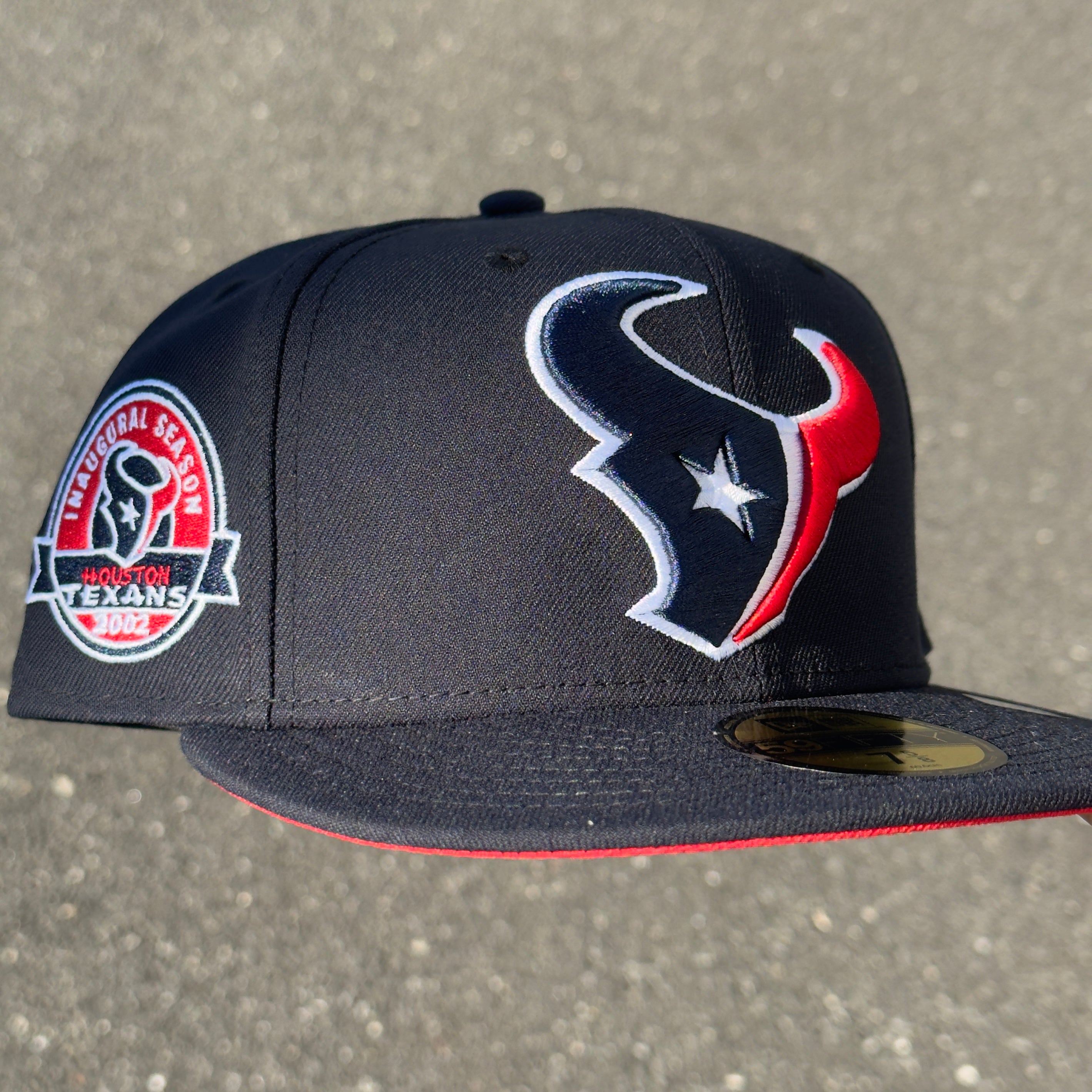 Houston Texans 2002 Inaugural Season Side Patch NFL Fitted Hat New Era 5950 (Navy Blue/Red/White)