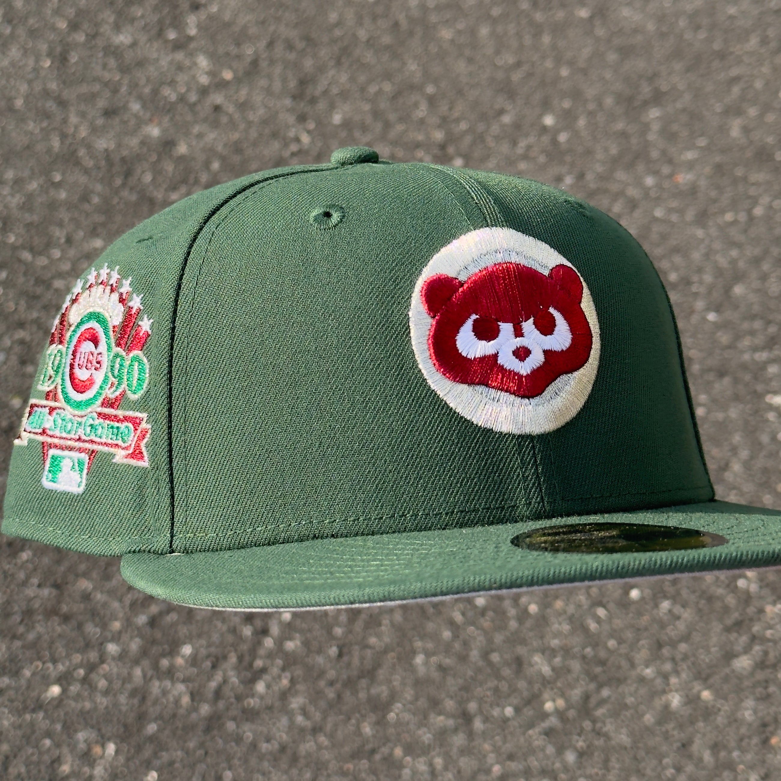 Chicago Cubs 1990 All Star Game Side Patch Fitted Hat New Era 5950 (Green/White/Red/Silver/Gray)