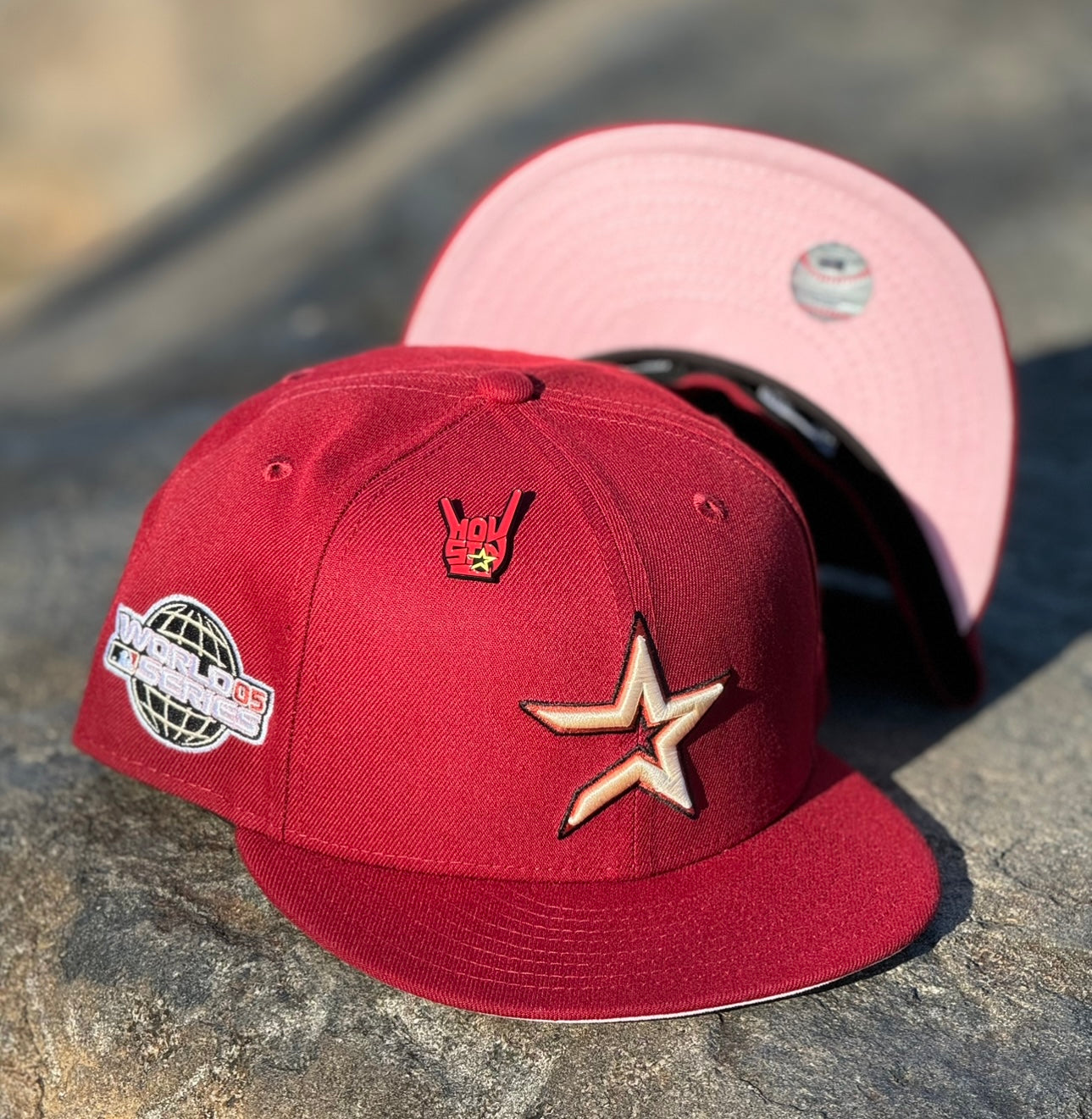 Houston Astros Open Star with 2005 World Series Side Patch Fitted Hat New Era 5950 (Brick Red/Pink)