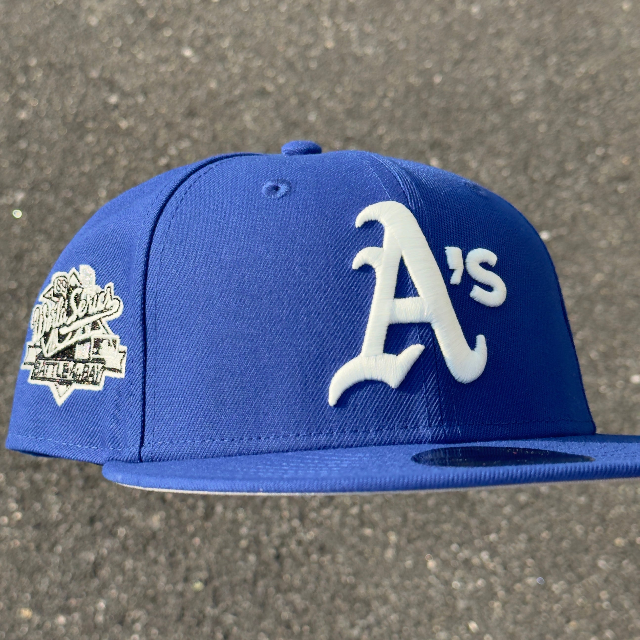 Oakland Athletics 1989 World Series Battle of the Bay Side Patch Fitted Hat New Era 5950 (Royal Blue/White/Black/Gray)