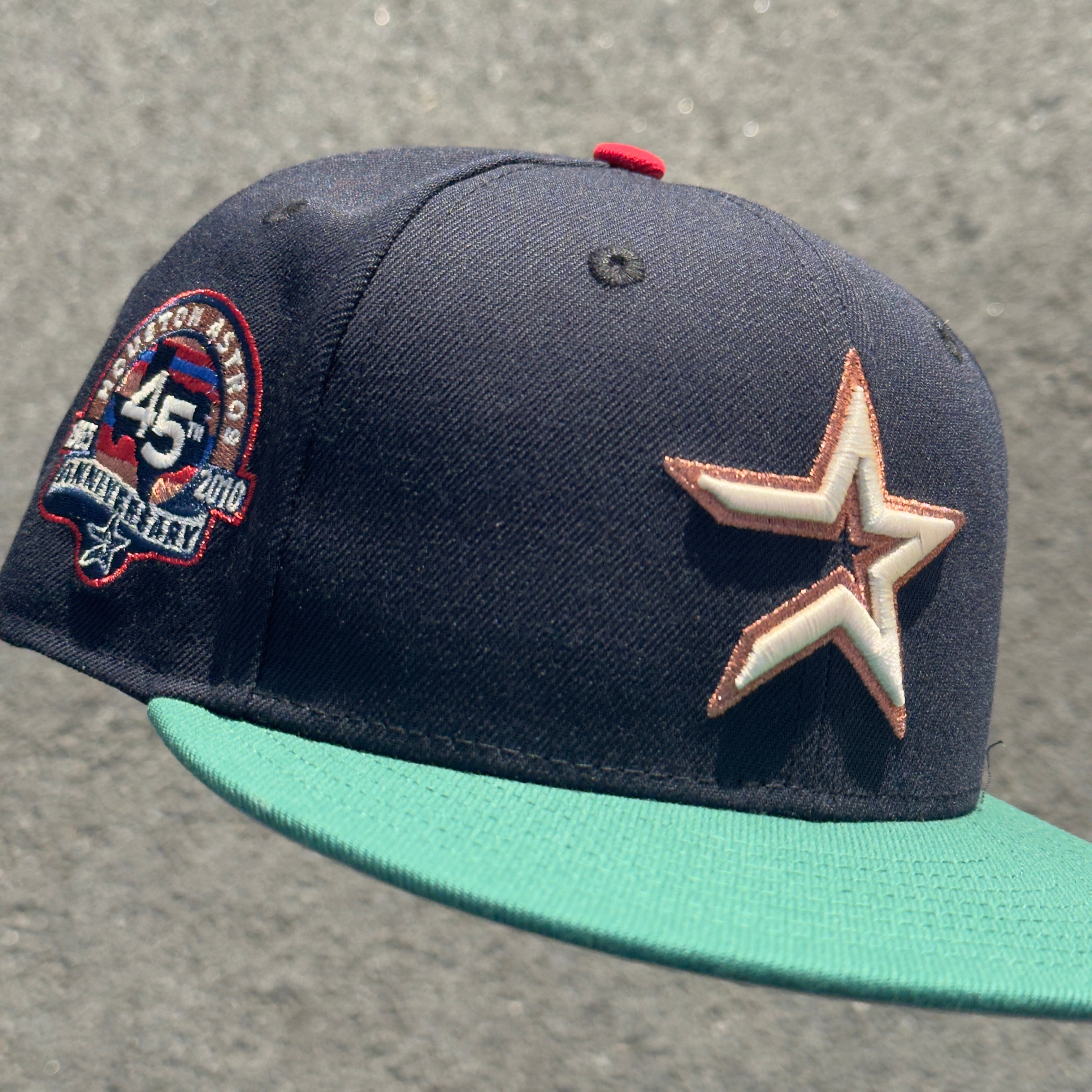 Houston Astros 45th Anniversary Side Patch MLB Fitted Hat New Era 5950 (Navy Blue/Green/Copper/Red/Blue/Gray)
