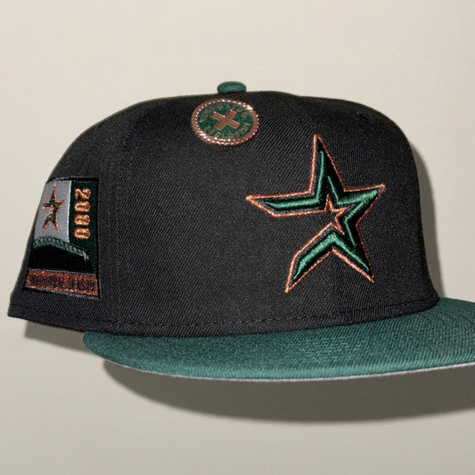 Houston Astros Open Star 2000 Inaugural Season Side Patch Fitted Hat New Era 5950 (Black/Field Green /Copper/Gray)