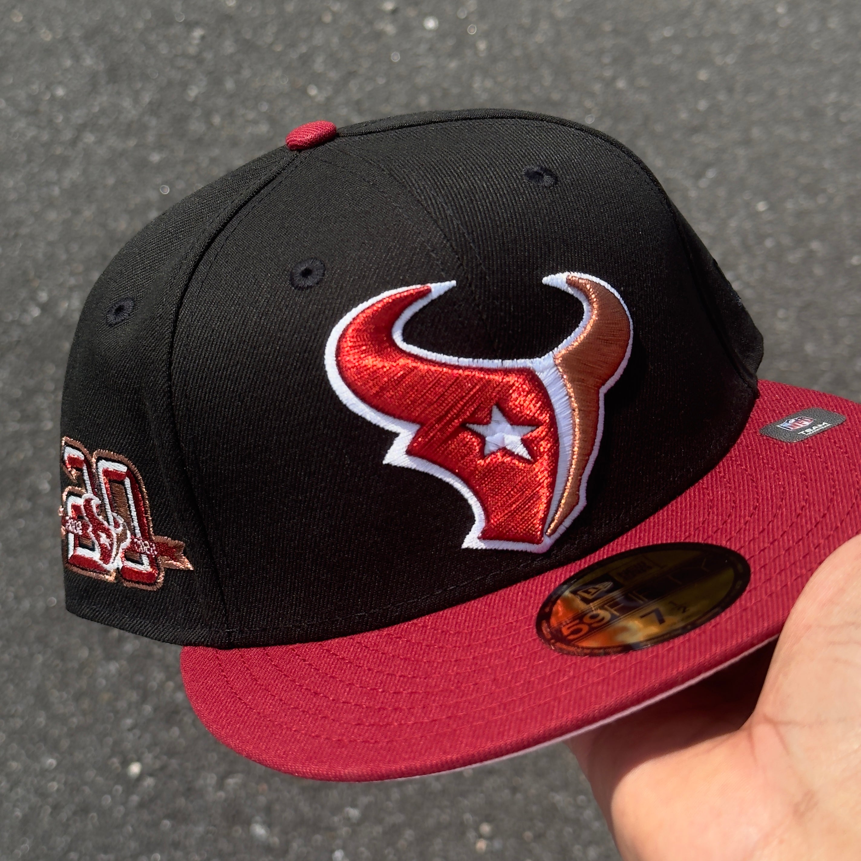 Houston Texans 20th Anniversary Side Patch NFL Fitted Hat New Era 5950 (Black/Red/White/Copper/Pink)