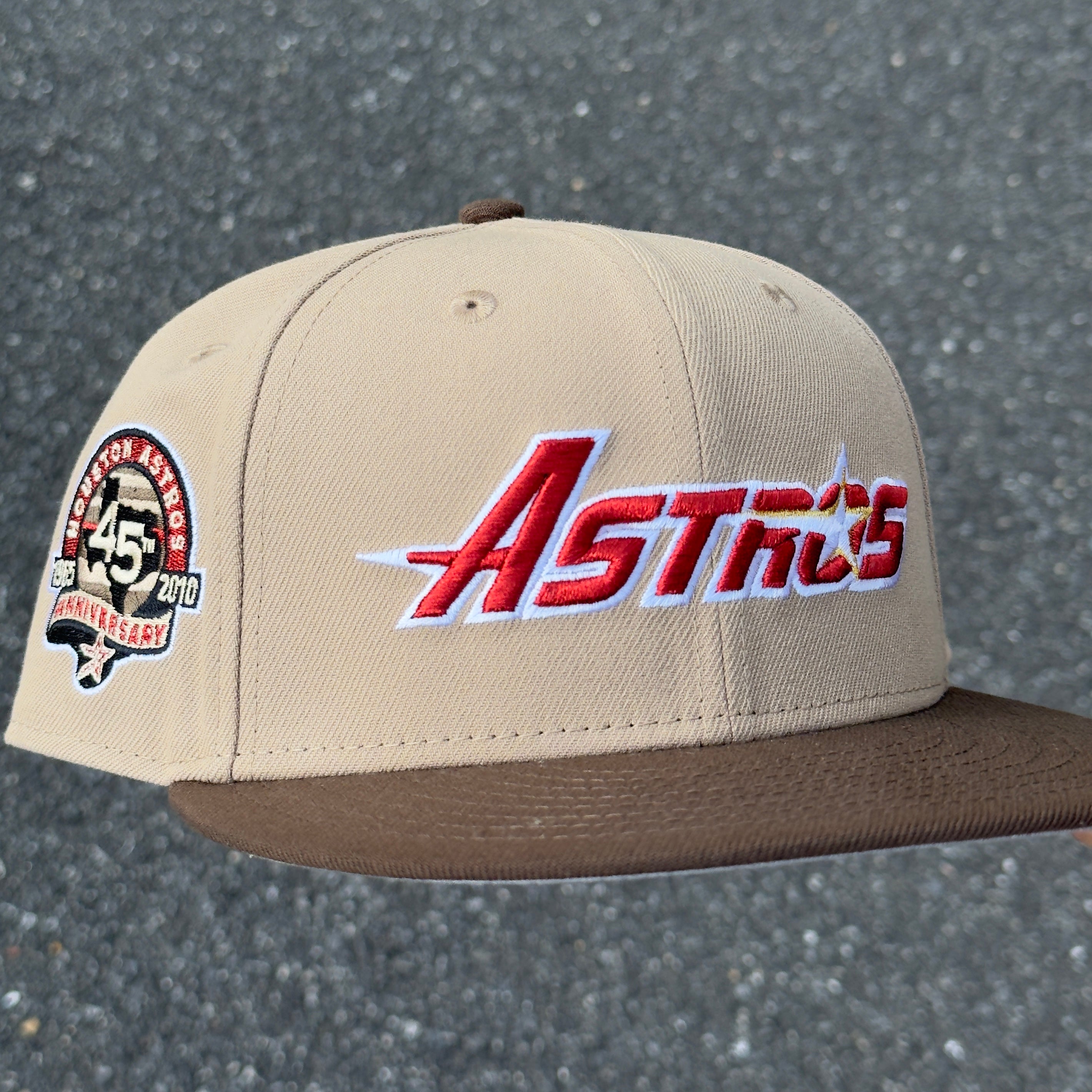 Houston Astros 45th Anniversary Side Patch Fitted Hat New Era 5950 (Tan/Brown/White/Metallic Red/Gold/Gray)