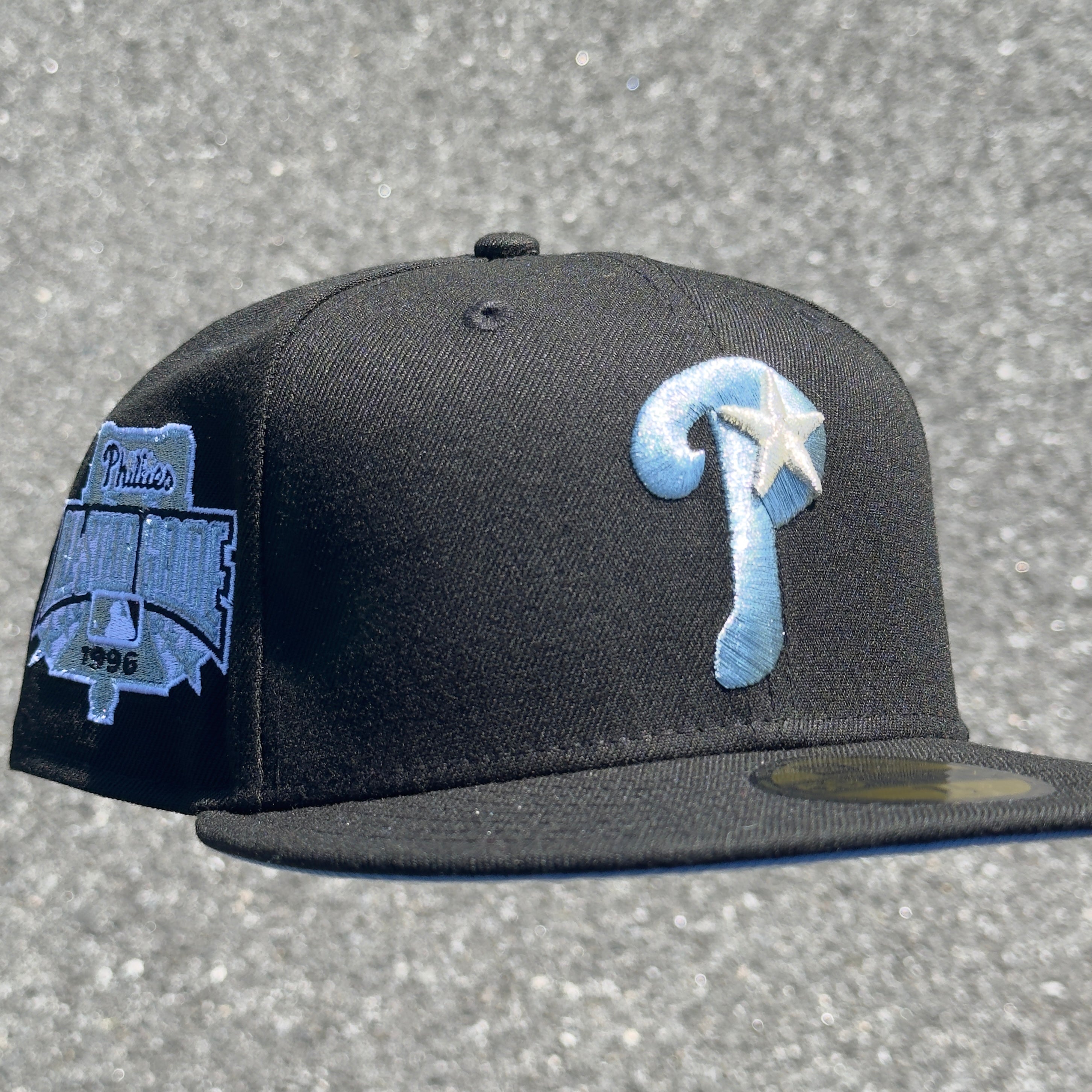 Philadelphia Phillies 1996 All Star Game Side Patch Fitted Hat New Era 5950 (Black/Silver/Metallic Blue Gray/Sky Blue)