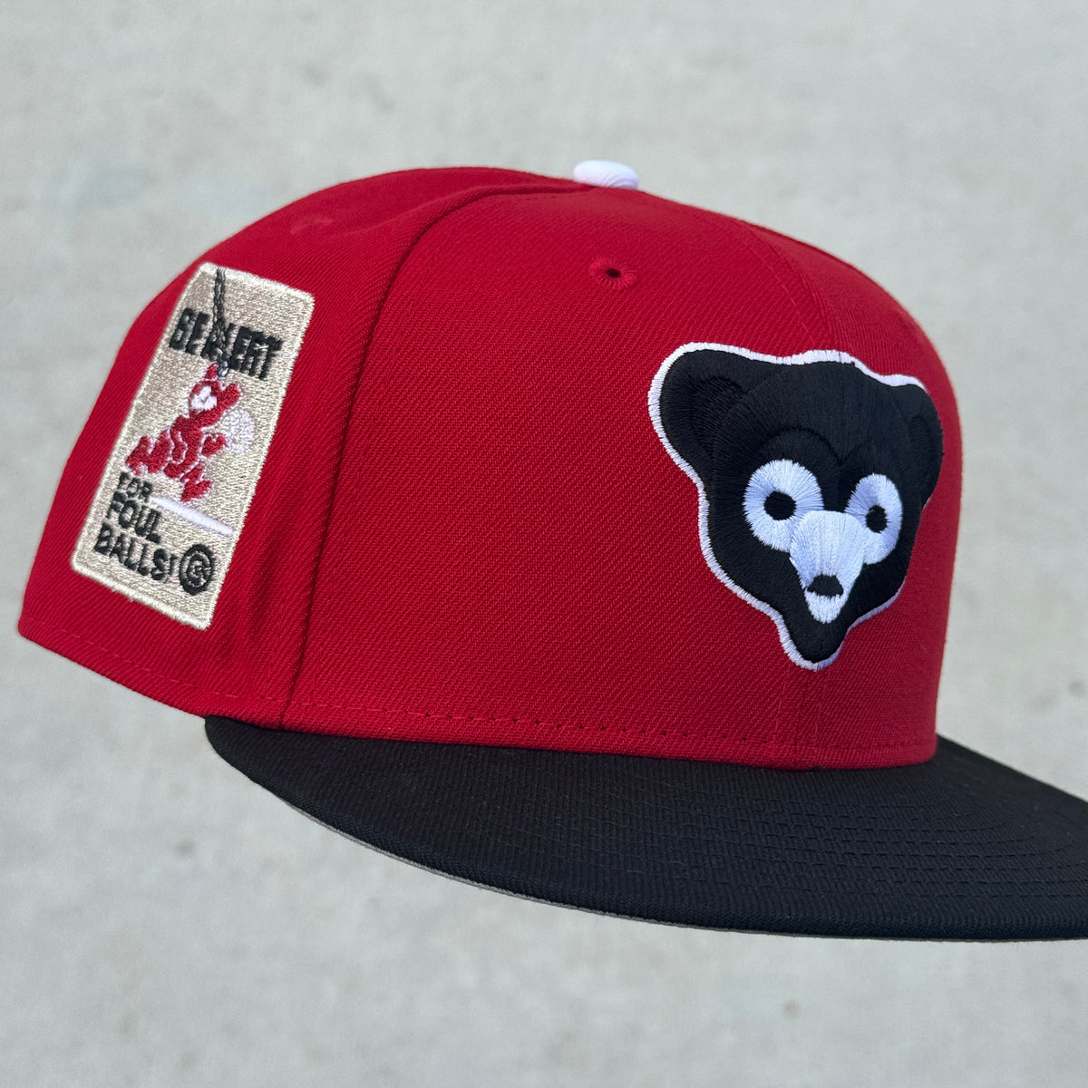 Chicago Cubs Be Alert For Foul Balls Side Patch MLB Fitted Hat New Era 5950 (Red/Black/White/Silver/Gray)