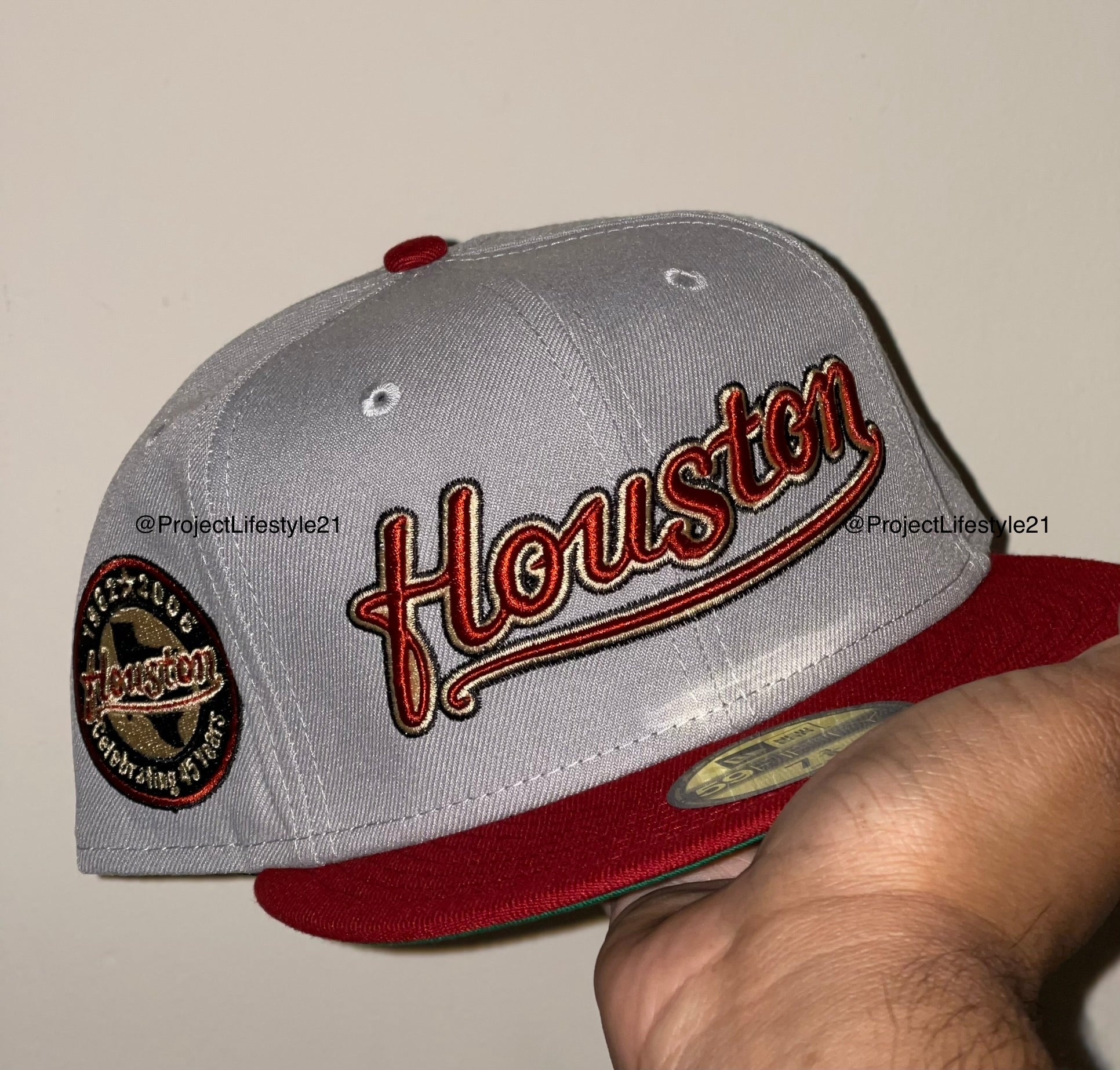 Houston Astros Celebrating 45 Years Side Patch Fitted Hat (Gray/Brick Red/Green) New Era 5950